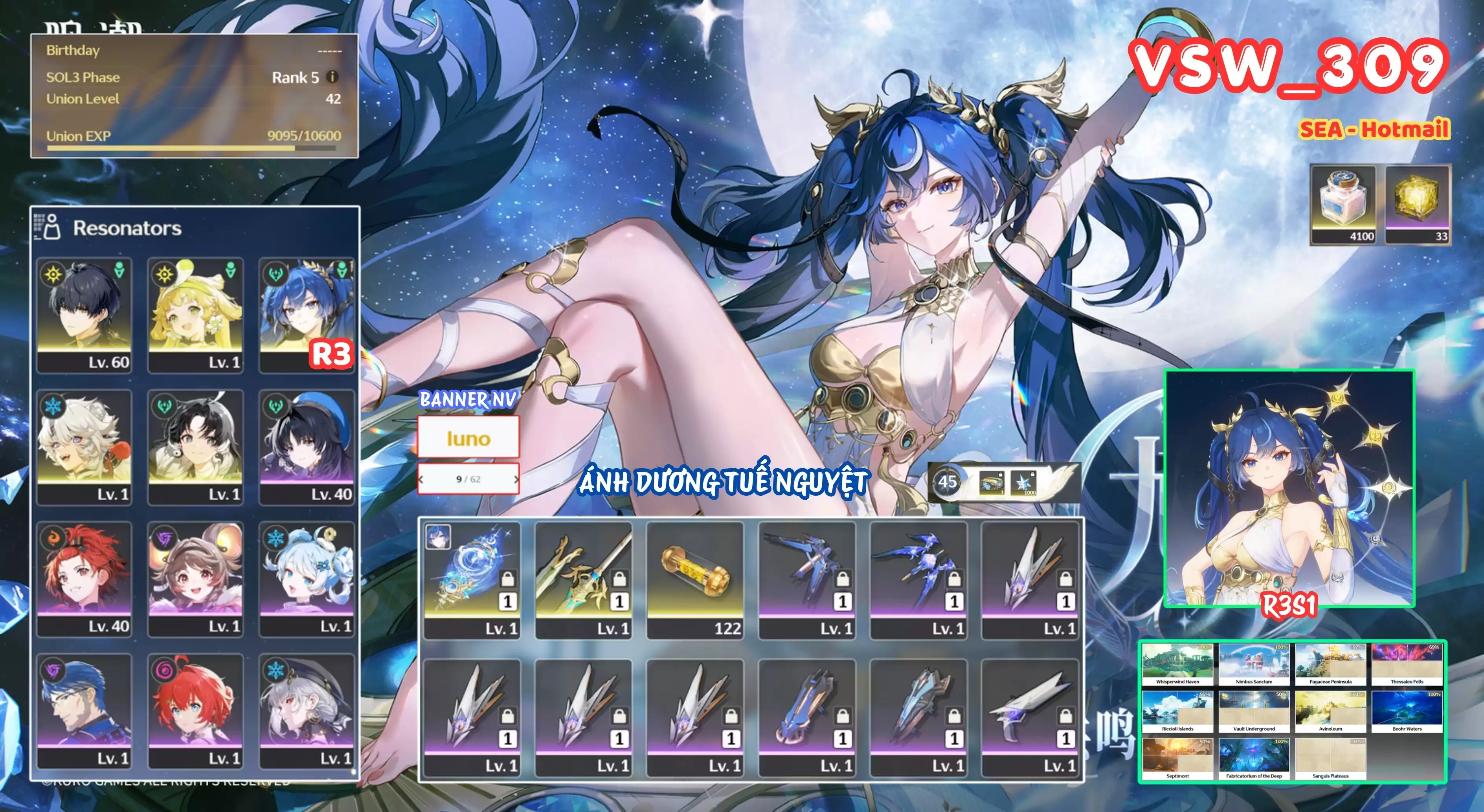 [ VSW_309 SIÊU PHẨM THƯƠNG HẢI TUYẾT NGUYỆT / MAIN NAM! ] IUNO R3 TRẤN + VERINA + JIANXIN + LINGYANG. 9 TRANG BANNER LIMIT. 33 NHỰA. CÒN NHIỀU QUEST / EVENT!!