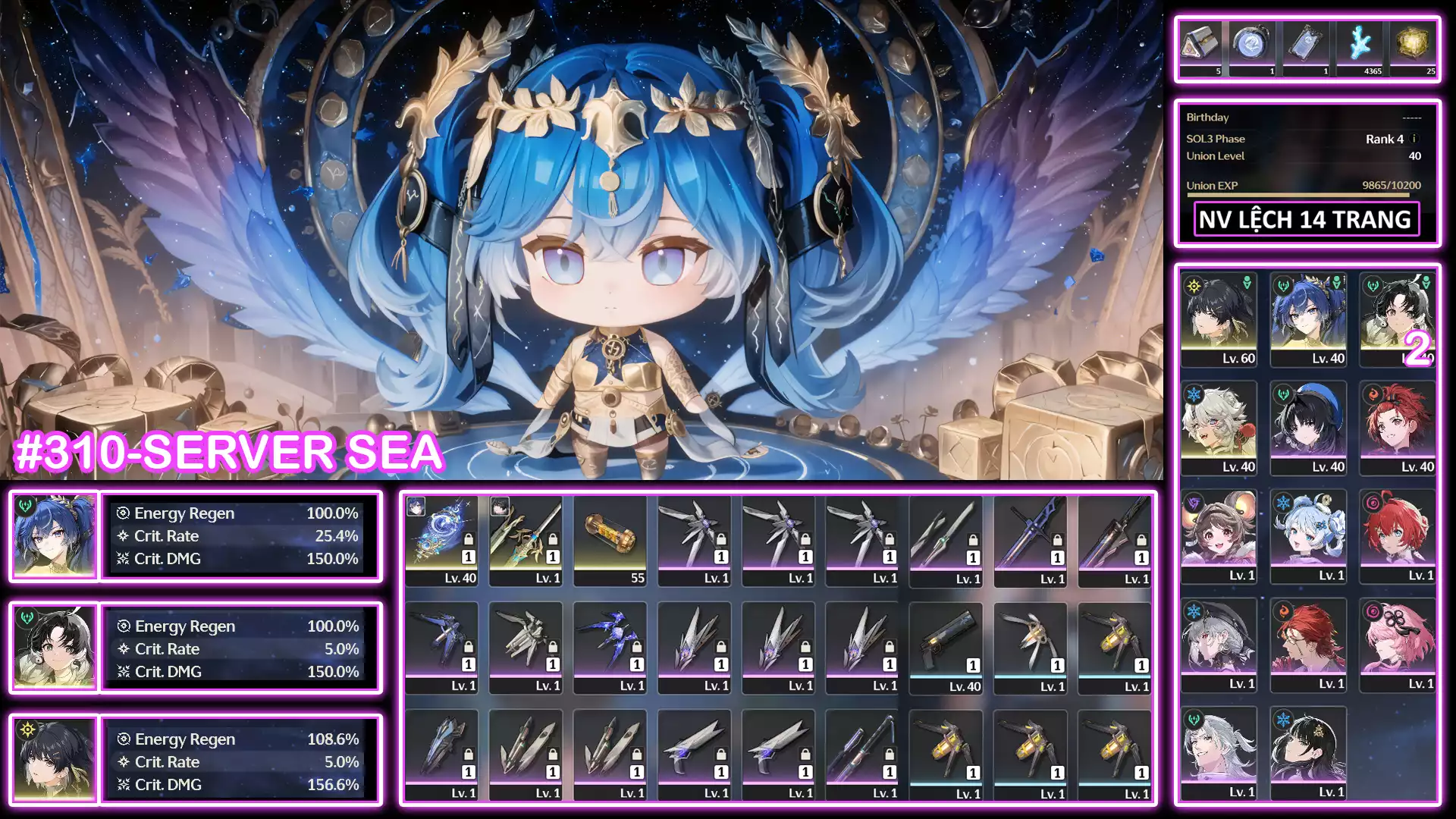 acc ngon giá rẻ đã lệch banner nhân vật đã roll 69 lần , sever sea