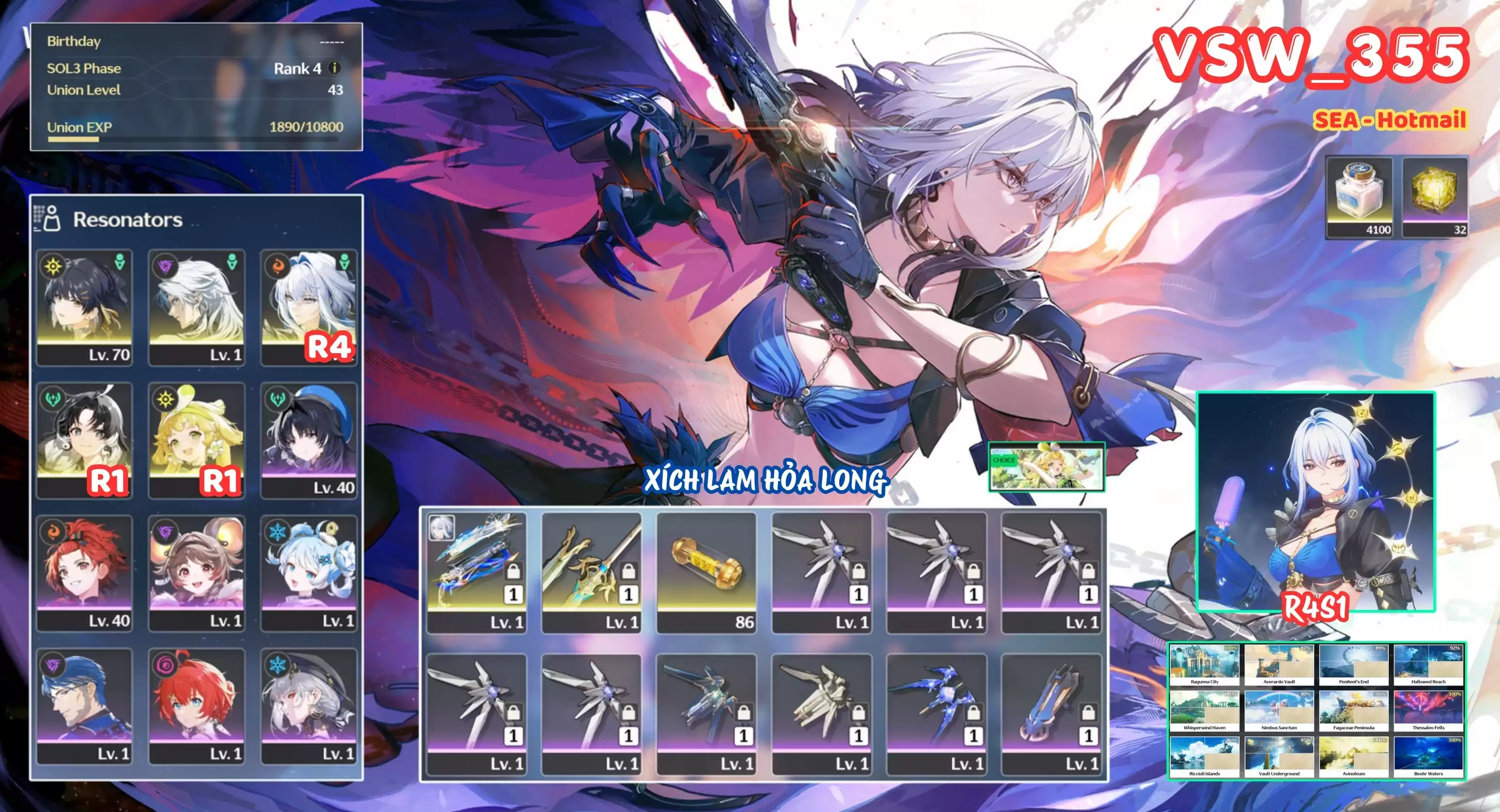 [ VSW_355 SIÊU PHẨM XÍCH LAM HOẢ LONG ] GALBRENA R4 TRẤN + CALCHARO + VERINA R1 + JIANXIN R1. ZIN BANNER 5* TỰ CHỌN. CÒN NHIỀU QUEST / EVENT!!