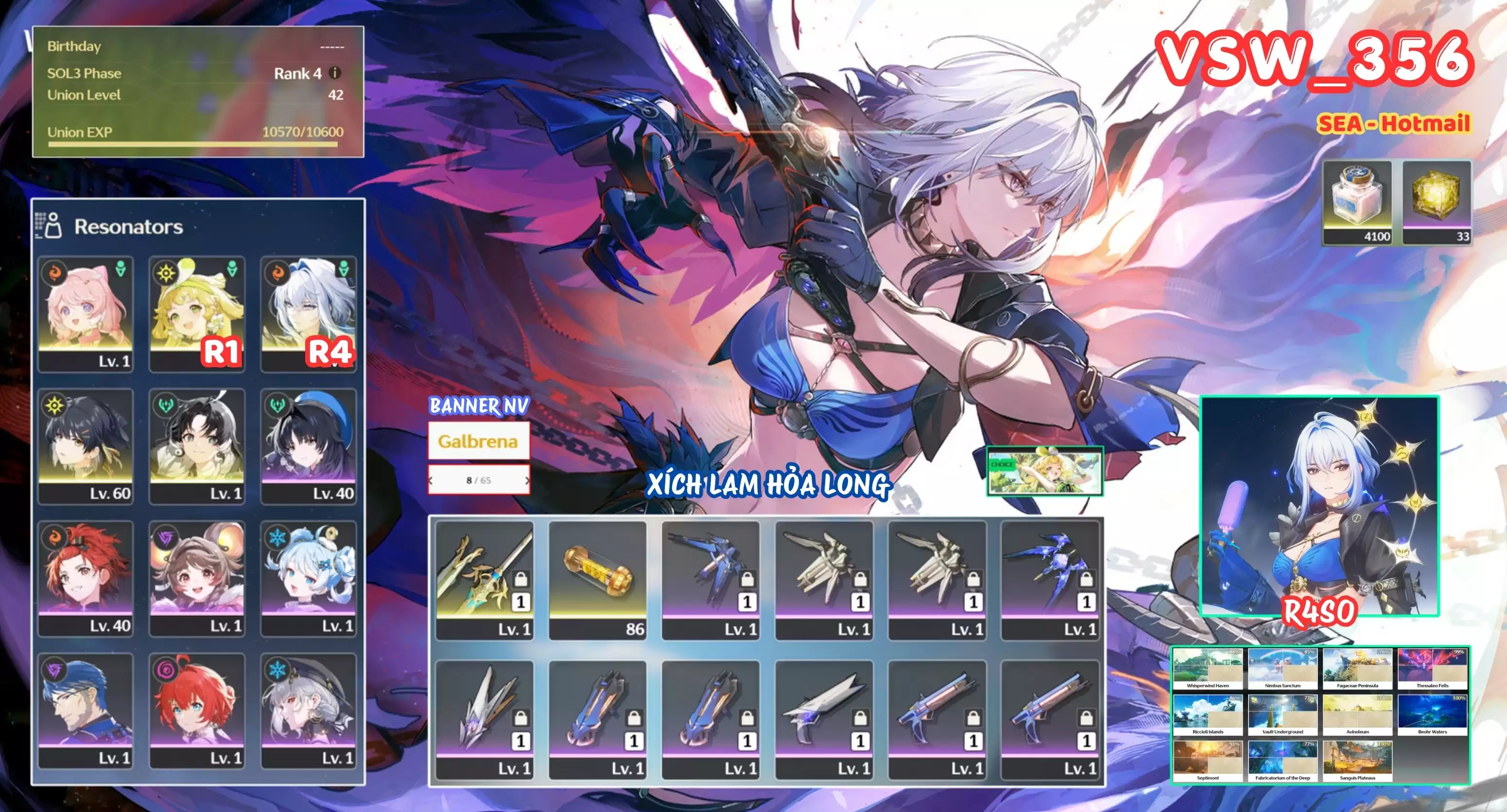 [ VSW_356 SIÊU PHẨM XÍCH LAM HOẢ LONG ] GALBRENA R4 + ENCORE + VERINA R1 + JIANXIN. 8 TRANG BANNER LIMIT. 33 NHỰA. ZIN BANNER 5* TỰ CHỌN. CÒN NHIỀU QUEST / EVENT!!