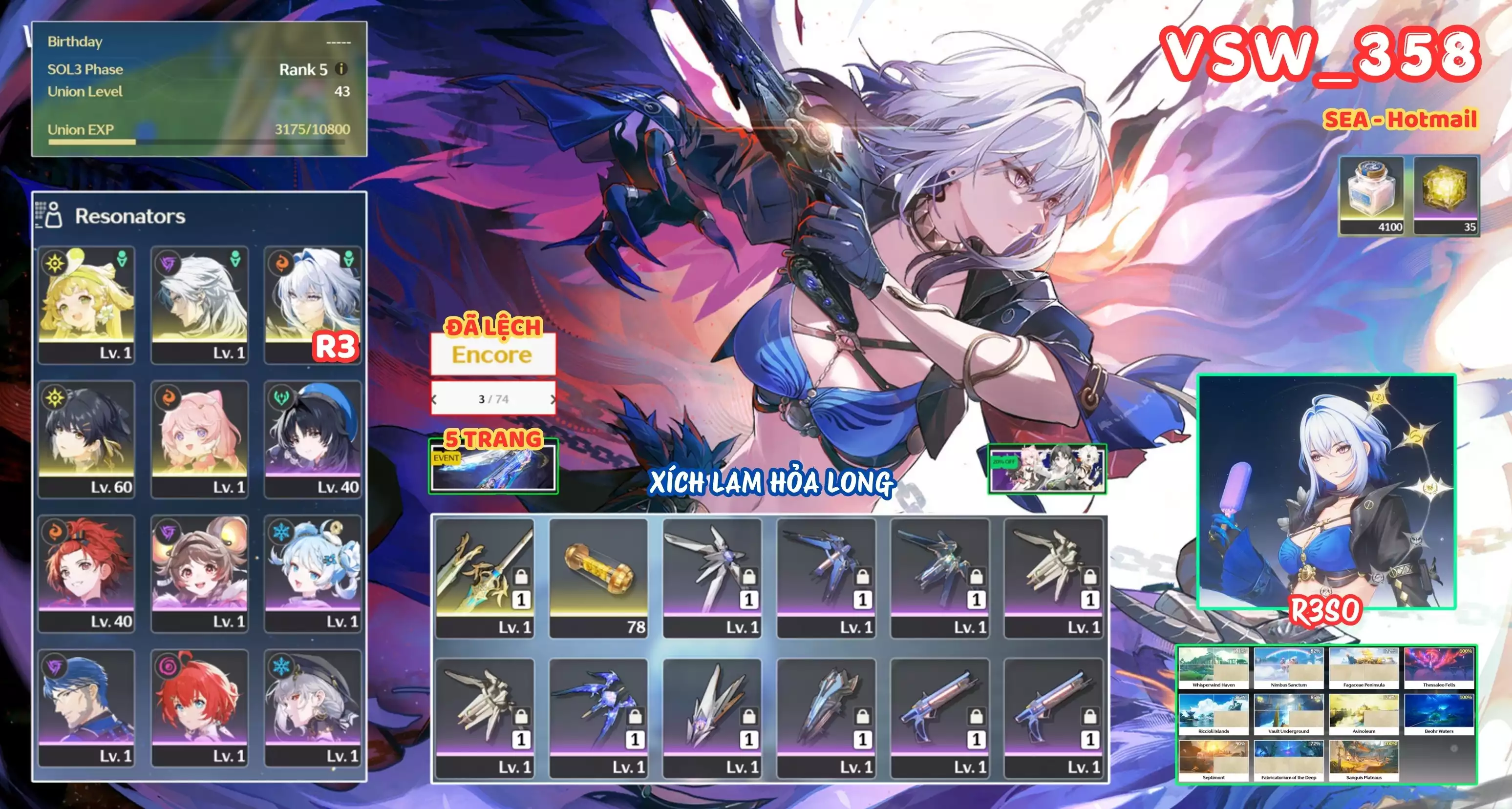 [ VSW_358 SIÊU PHẨM XÍCH LAM HOẢ LONG ] GALBRENA R3 + CALCHARO + VERINA + ENCORE. 3 TRANG BANNER LIMIT CÓ BẢO HIỂM. 5 TRANG BANNER TRẤN. 35 NHỰA. ZIN BANNER 5* TÂN THỦ. CÒN NHIỀU QUEST / EVENT!!