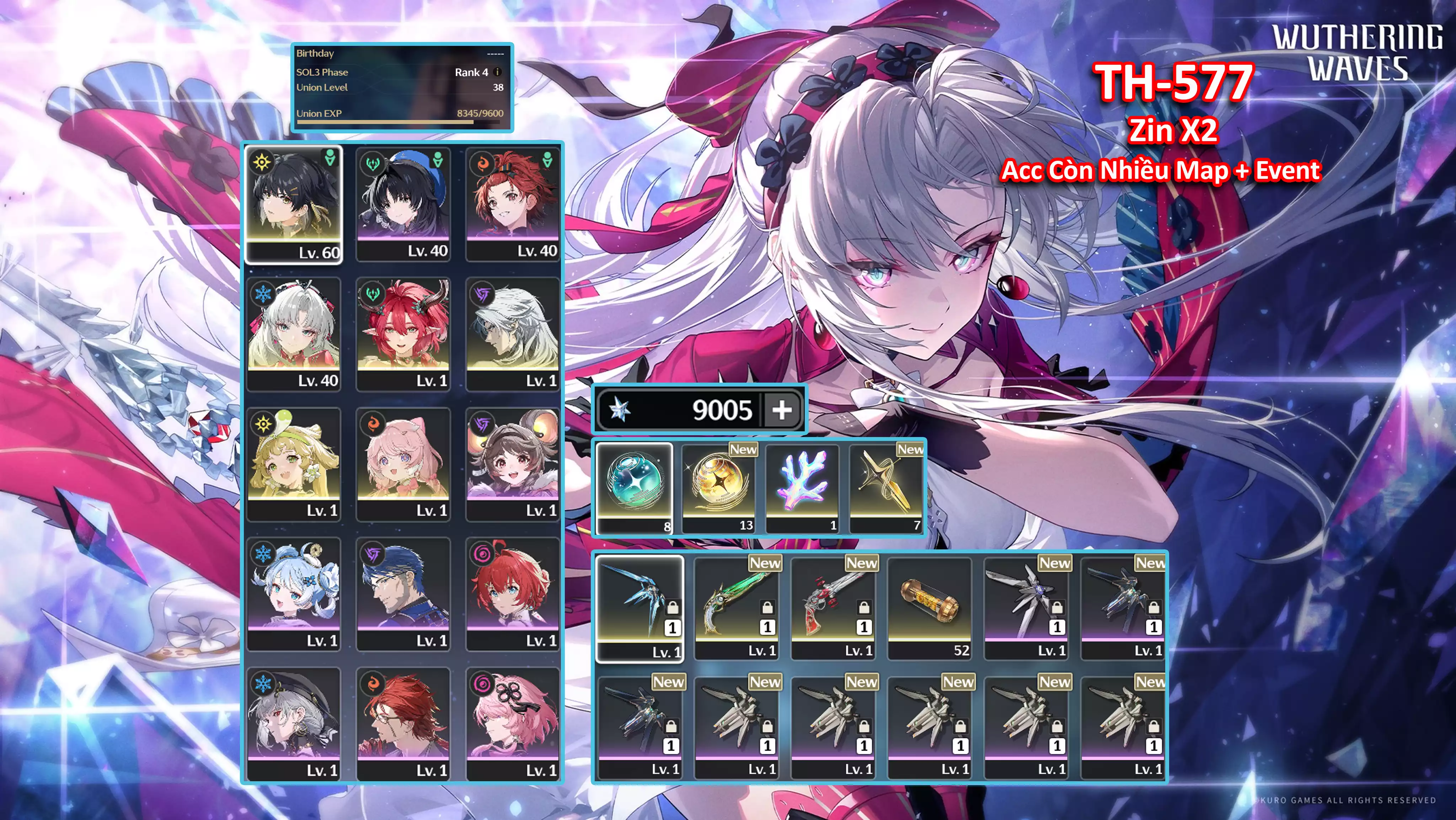 [Siêu Phẩm ] TH-577 Carlotta Trấn + Ciaccona (Trấn) + Verina (Trấn) + Calcharo +  Encore + Đá + roll + zin map từ 2.4