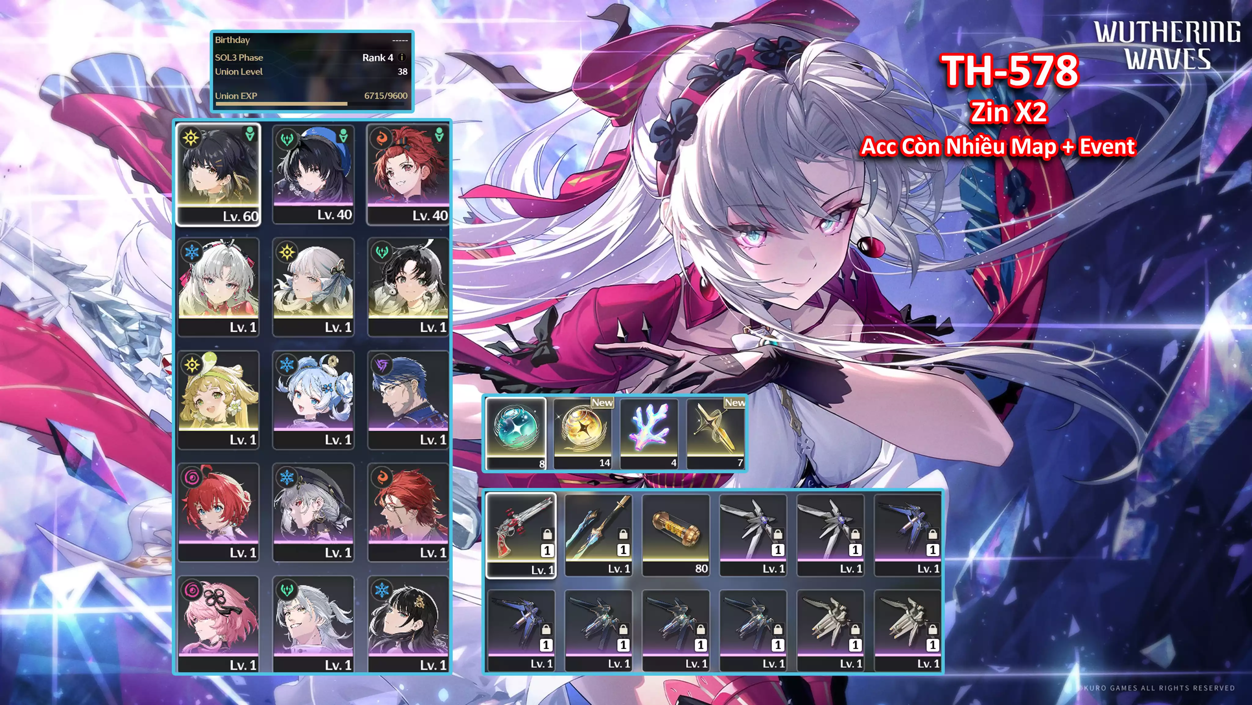 [Siêu Phẩm ] TH-578 Carlotta (Trấn) + Jinhsi + Main (Trấn) + Zin map từ 2.4