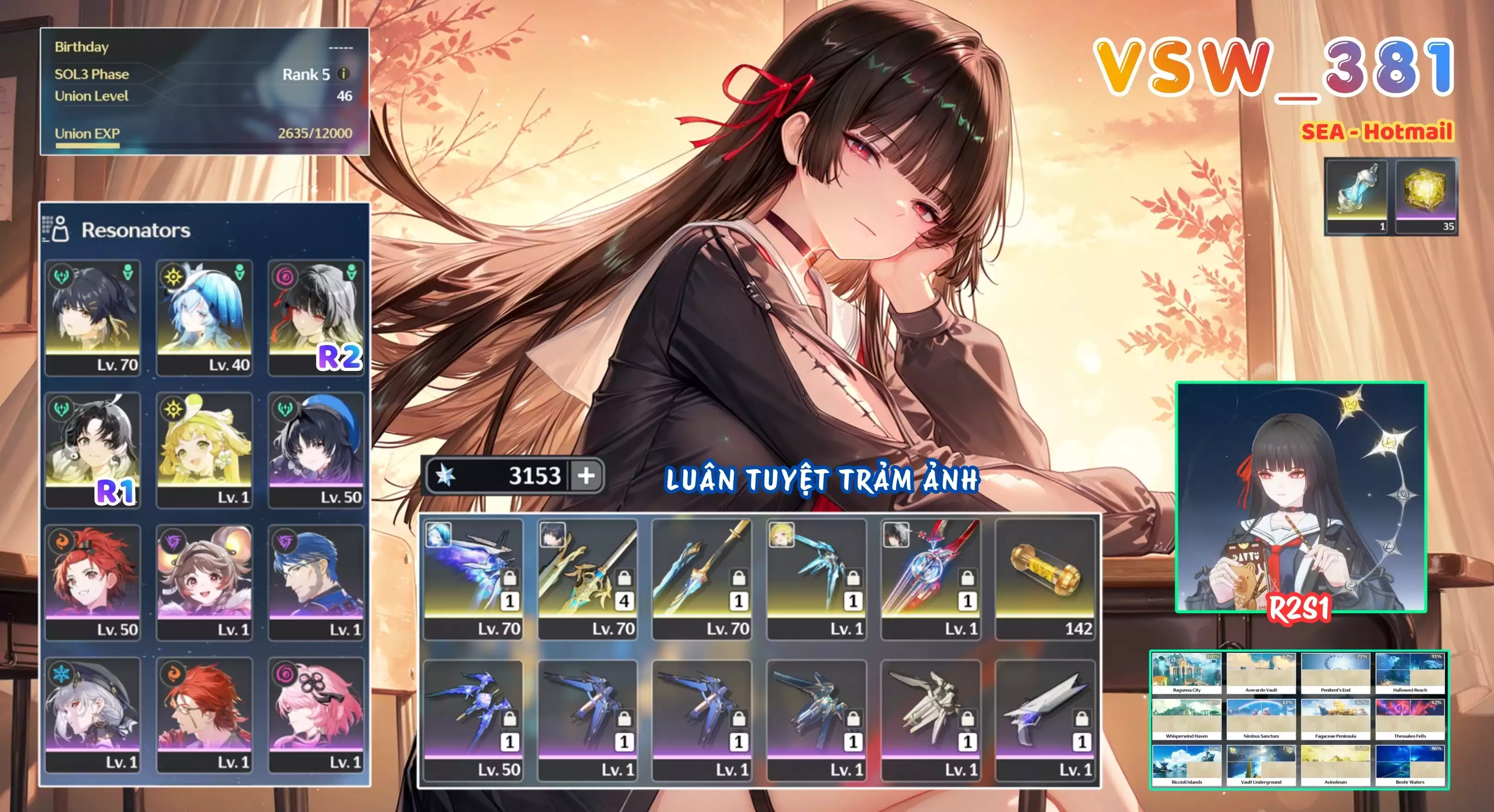 [ VSW_381 SIÊU PHẨM TUYỆT LUÂN TRẢM ẢNH ] CHISA R2 TRẤN + SHORKEEPER TRẤN + JIANXIN R1 + VERINA TRẤN + MAIN TRẤN. -{ 3.100 ĐÁ ASTRITE }- 35 NHỰA. ZIN NHIỀU QUEST / EVENT!!