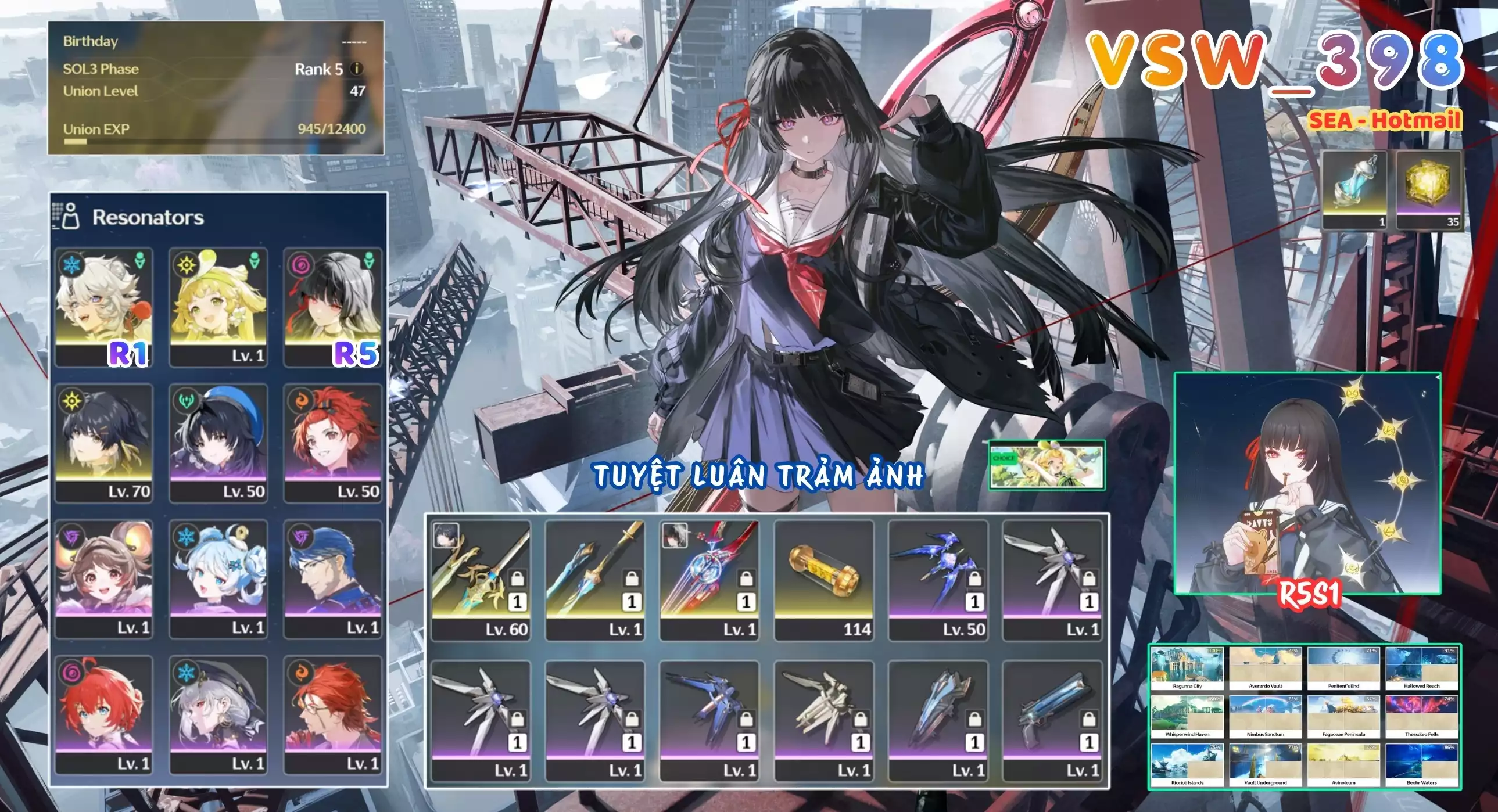 [ VSW_396 SIÊU PHẨM TUYỆT LUÂN TRẢM ẢNH! ] CHISA R5 TRẤN + VERINA + LINGYANG R1 + MAIN TRẤN. 35 NHỰA. ZIN BANNER 5* TỰ CHỌN. CÒN NHIỀU QUEST / EVENT!!