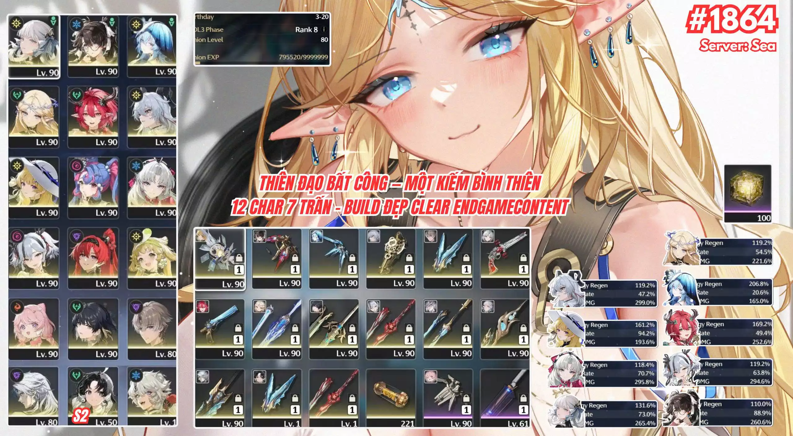 [Siêu Phẩm nhiều team META S Banner Lệch ] TH-634 Cartethyia (Trấn) + Ciaccona + Jinhsi (Trấn) + Zhezhi + Shorekeeper + Zani (Trấn) + Phoebe (Trấn) + Roccia + Carlotta (Trấn) + Camellya (Trấn) + Yilin + Xiangli Yao + Nhiều Event + map + Qùa trờ về