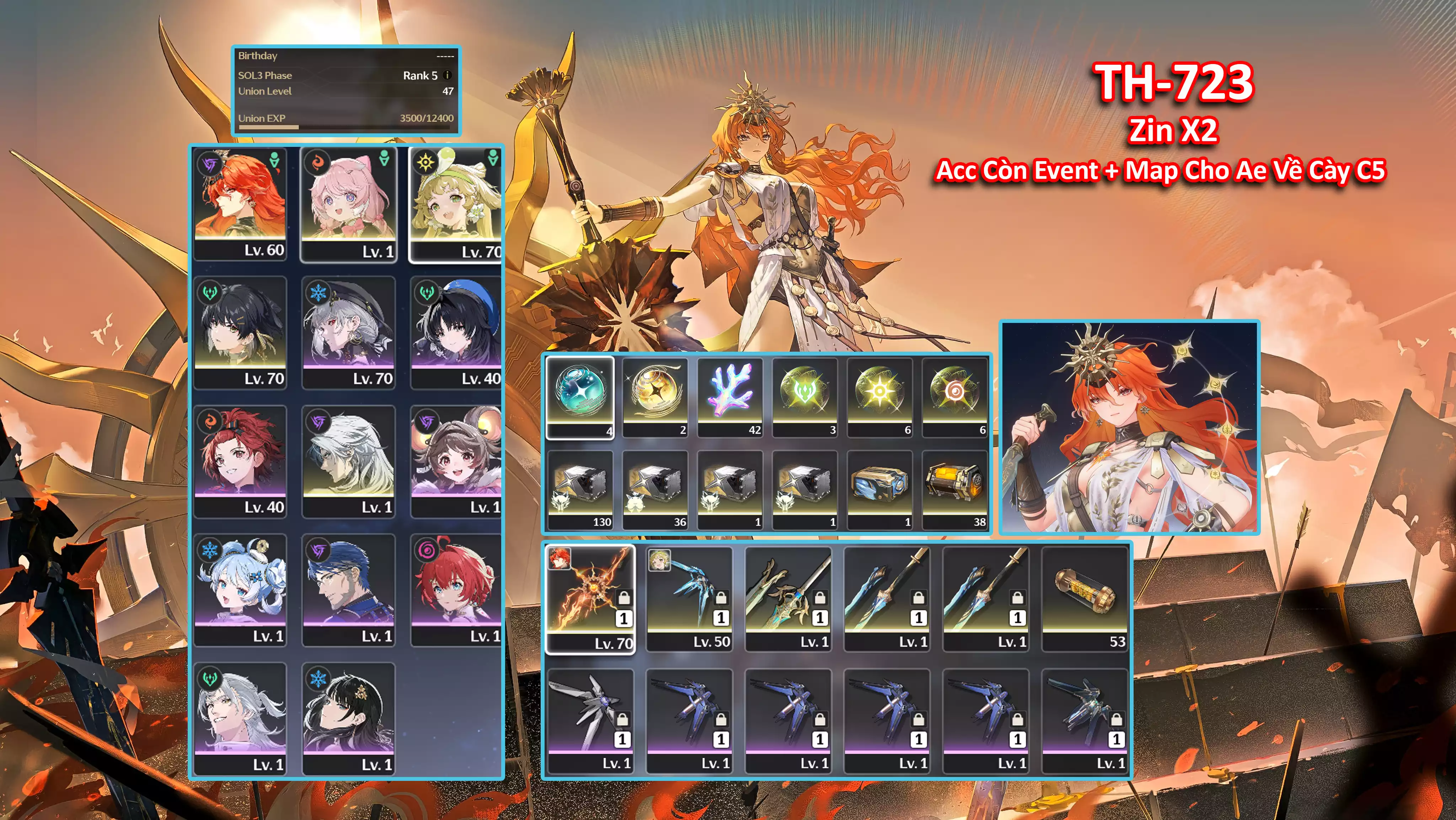 [Siêu Phẩm ] TH-723 Agusta C4 (Trấn) + Verina (Trấn) + Encore + Calcharo + Main (Trấn) + còn 2x vé roll