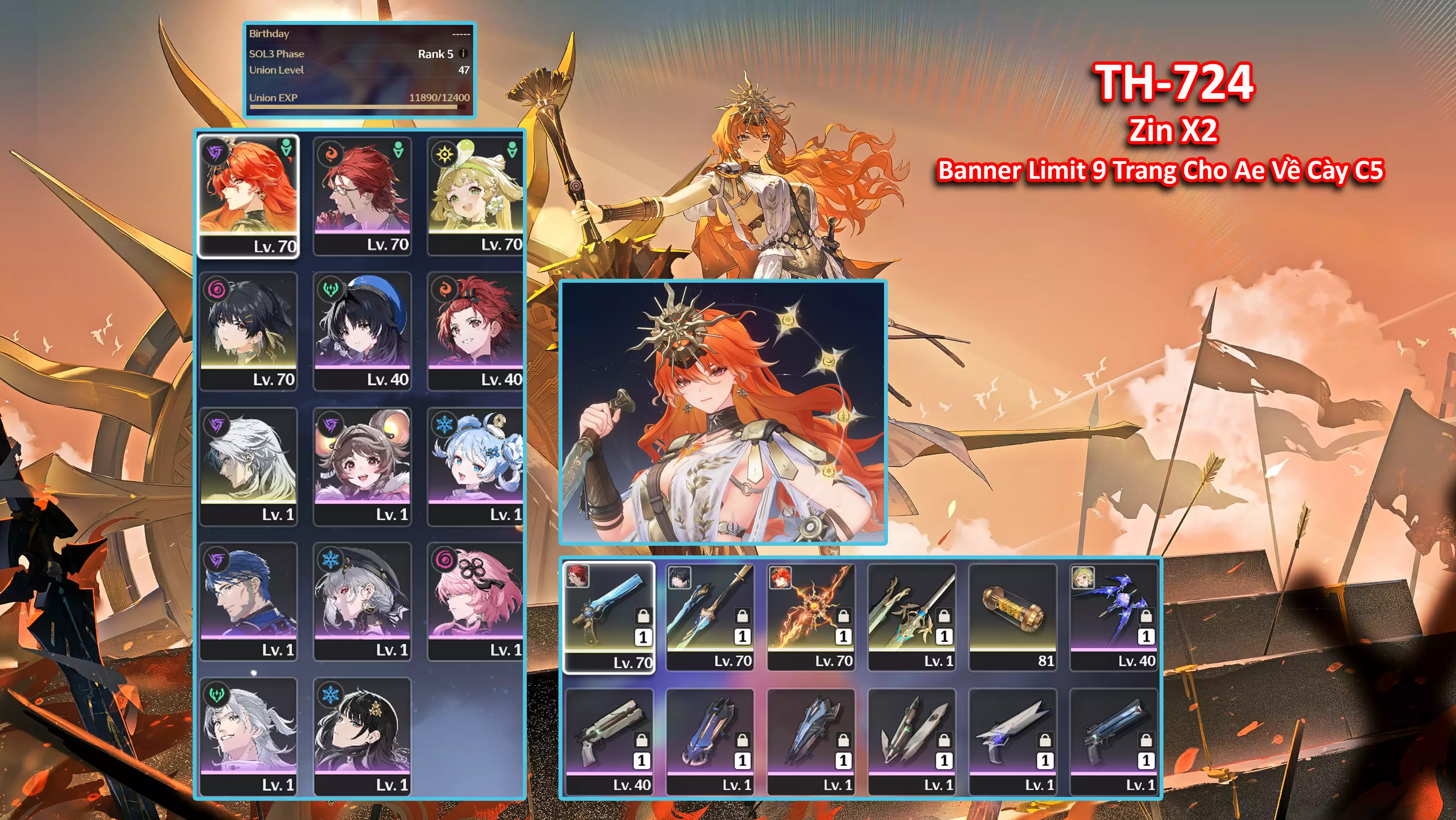 [Siêu Phẩm ] TH-724 Agusta C4 (Trấn) + Verina + Calcharo + Main (Trấn) + còn 2x vé roll Banner 9 Trang