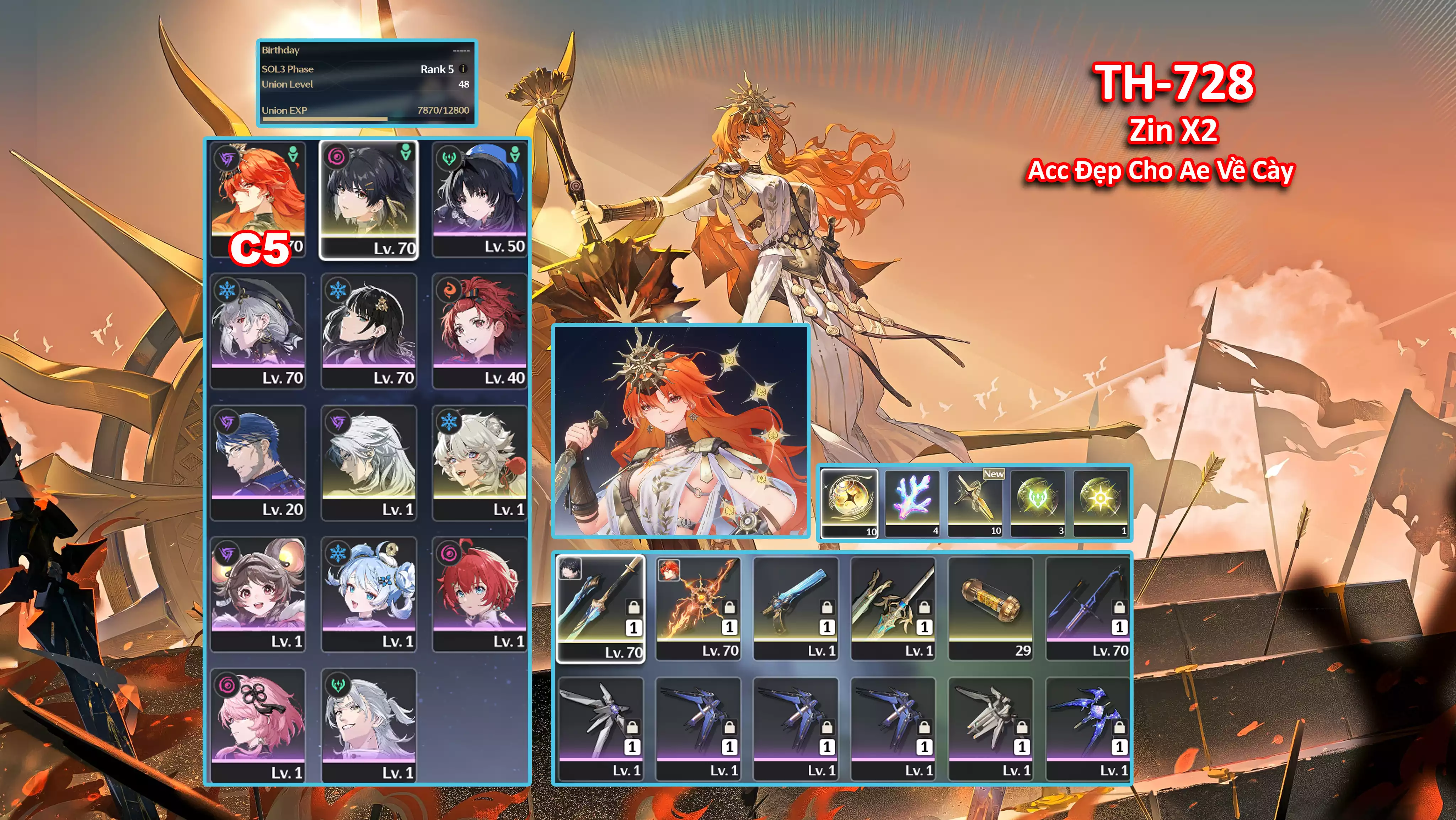 [Siêu Phẩm ] TH-728 Augusta C5 (Trấn) + Calcharo + Lingyang + Main (Trấn) + Còn 3x roll vàng cho ae về cày C6