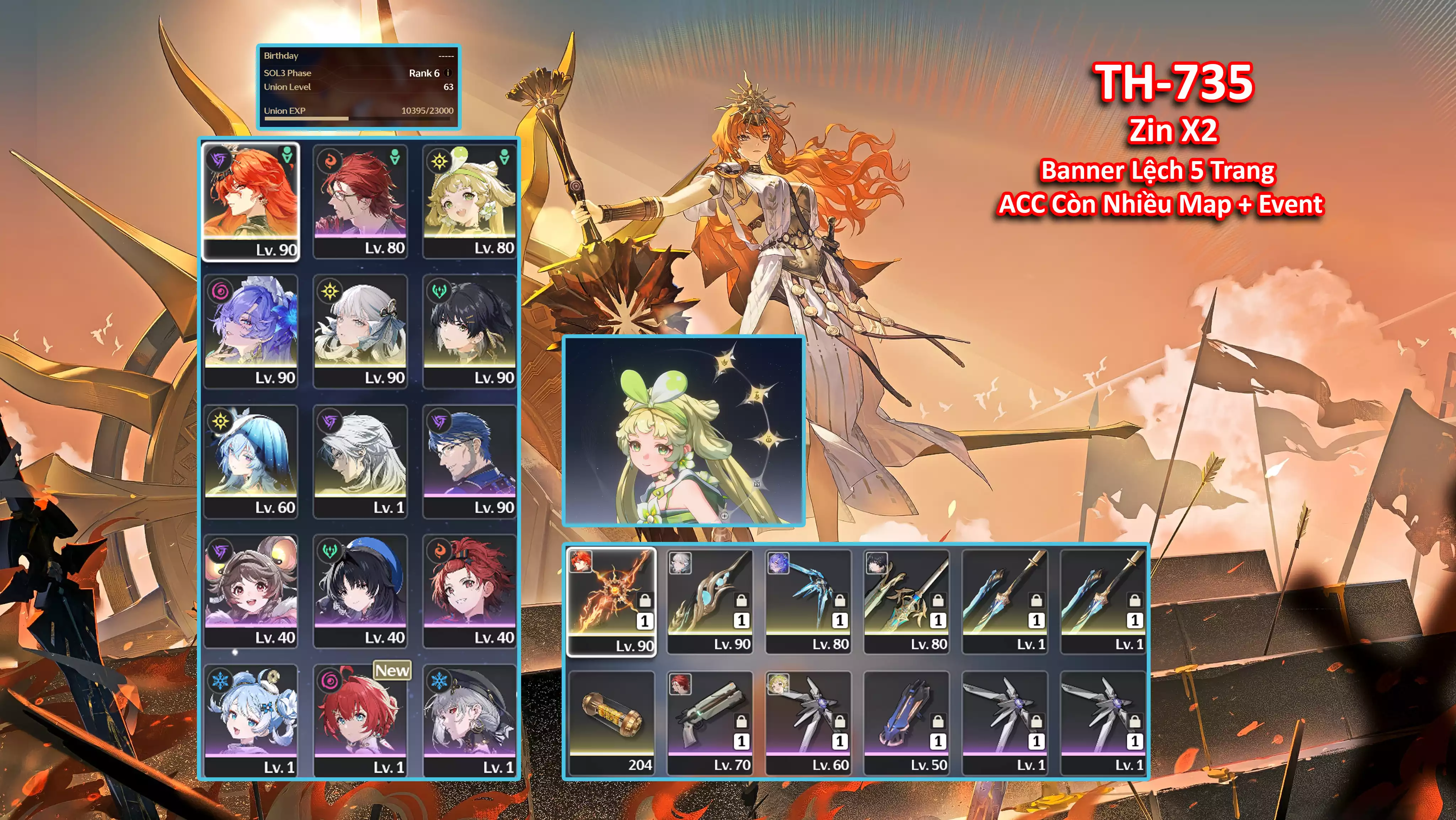[Siêu Phẩm Vip Banner Lệch ] TH-735 Augusta (Trấn) + Jinhsi (Trấn) + Cantarella + Shorekeeper + Verina + Calcharo