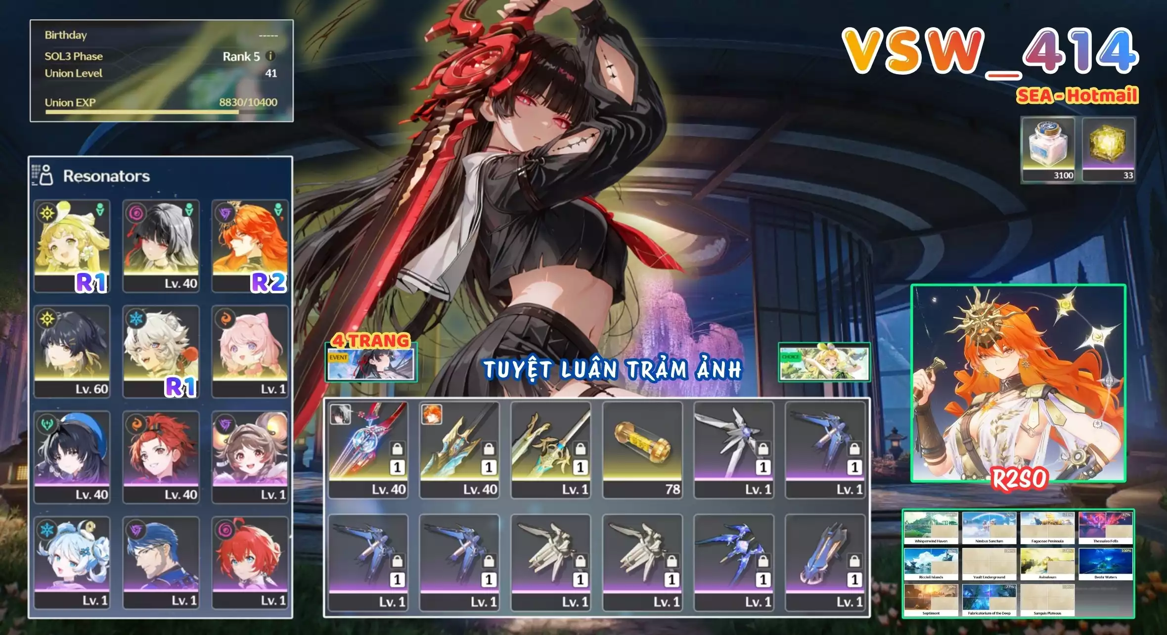 [ VSW_414 SIÊU PHẨM TUẾ NGUYỆT TRẢM ẢNH / CHƯA SN! ] AUGUSTA R2 + CHISA TRẤN + VERINA R1 + ENCORE + LINGYANG R1. 4 TRANG BANNER LIMIT. 33 NHỰA. ZIN BANNER 5* TỰ CHỌN. CÒN NHIỀU QUEST / EVENT!!