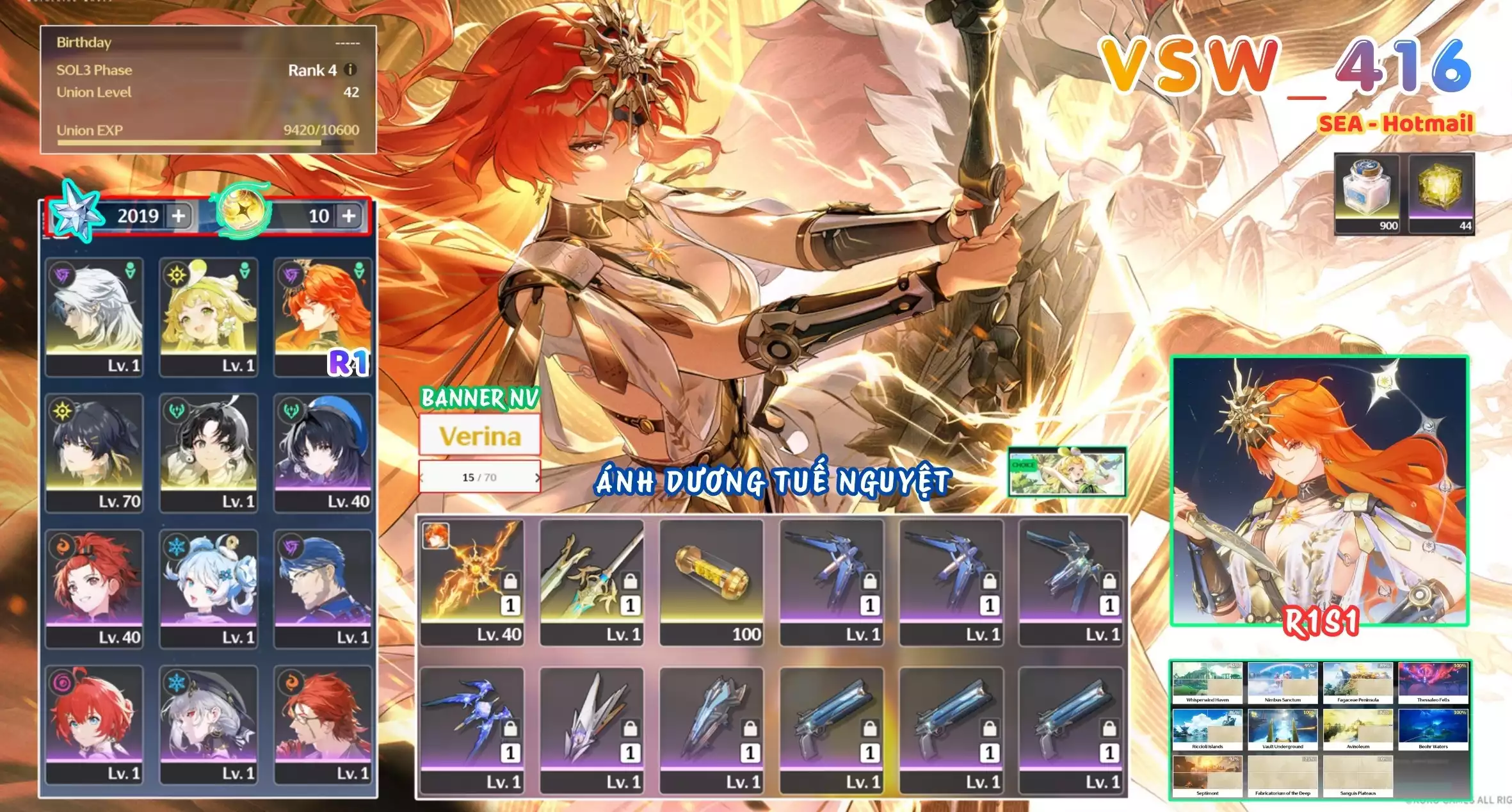 [ VSW_416 SIÊU PHẨM ÁNH DƯƠNG TUẾ NGUYỆT / CHƯA SN! ] AUGUSTA R1 TRẤN + CALCHARO + VERINA + JIANXIN -{ 2.000 ĐÁ ASTRITE + 10 VÉ LIMIT }- 15 TRANG BANNER LIMIT CÓ BẢO HIỂM. 44 NHỰA. ZIN BANNER 5* TỰ CHỌN. CÒN NHIỀU QUEST / EVENT!!