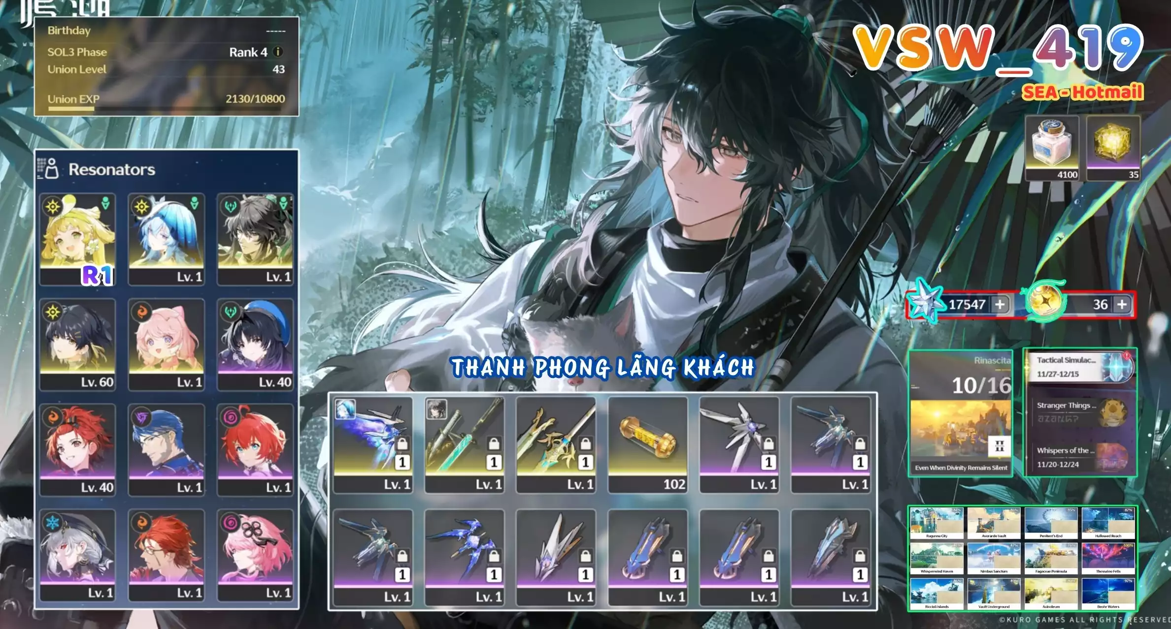 [ VSW_419 SIÊU PHẨM THANH PHONG LÃNG KHÁCH / CHƯA SN! ] QIUYUAN TRẤN + SHOREKEEPER TRẤN + VERINA R1 + ENCORE -{ 17.500 ĐÁ ASTRITE + 36 VÉ LIMIT }- 35 NHỰA. CÒN NHIỀU QUEST / EVENT!!