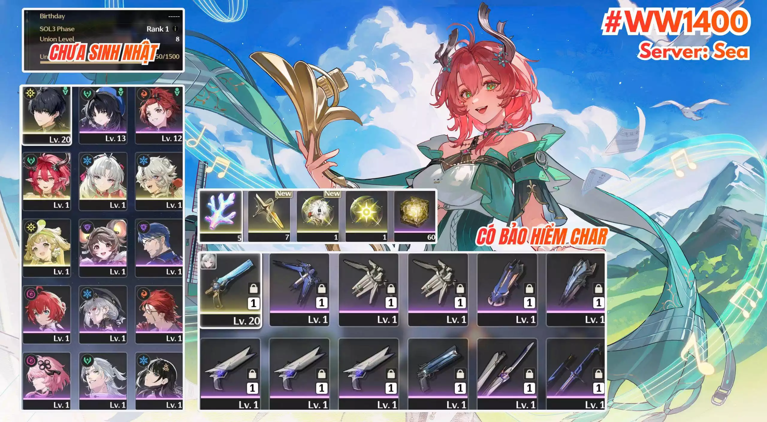 [ ACC VIP ] WW1400 Coca + Carlotta  UL 8 + Bảo Hiểm SIÊU HIẾM