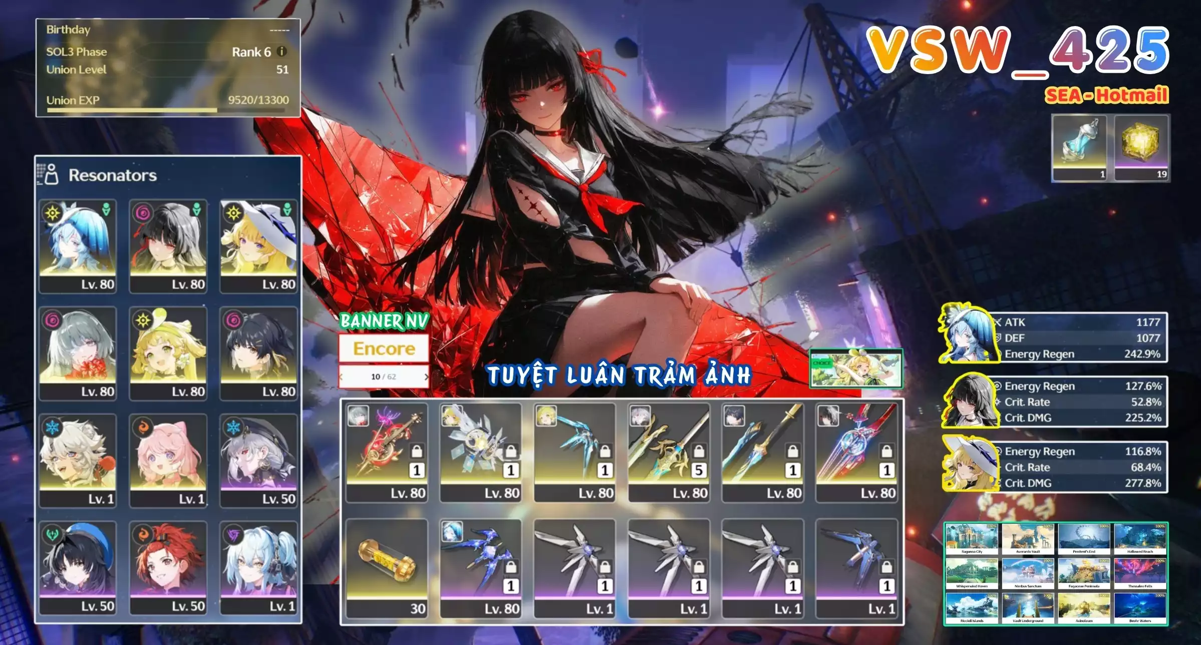 [ VSW_425 SIÊU PHẨM TUYỆT LUÂN TRẢM ẢNH / CHƯA SN! ] CHISA TRẤN + PHOEBE TRẤN + PHROLOVA TRẤN + SHOREKEEPER + ENCORE TRẤN + VERINA + MAIN TRẤN. 10 TRANG BANNER LIMIT CÓ BẢO HIỂM. 19 NHỰA. ZIN BANNER 5* TỰ CHỌN. BIULD ỔN!!