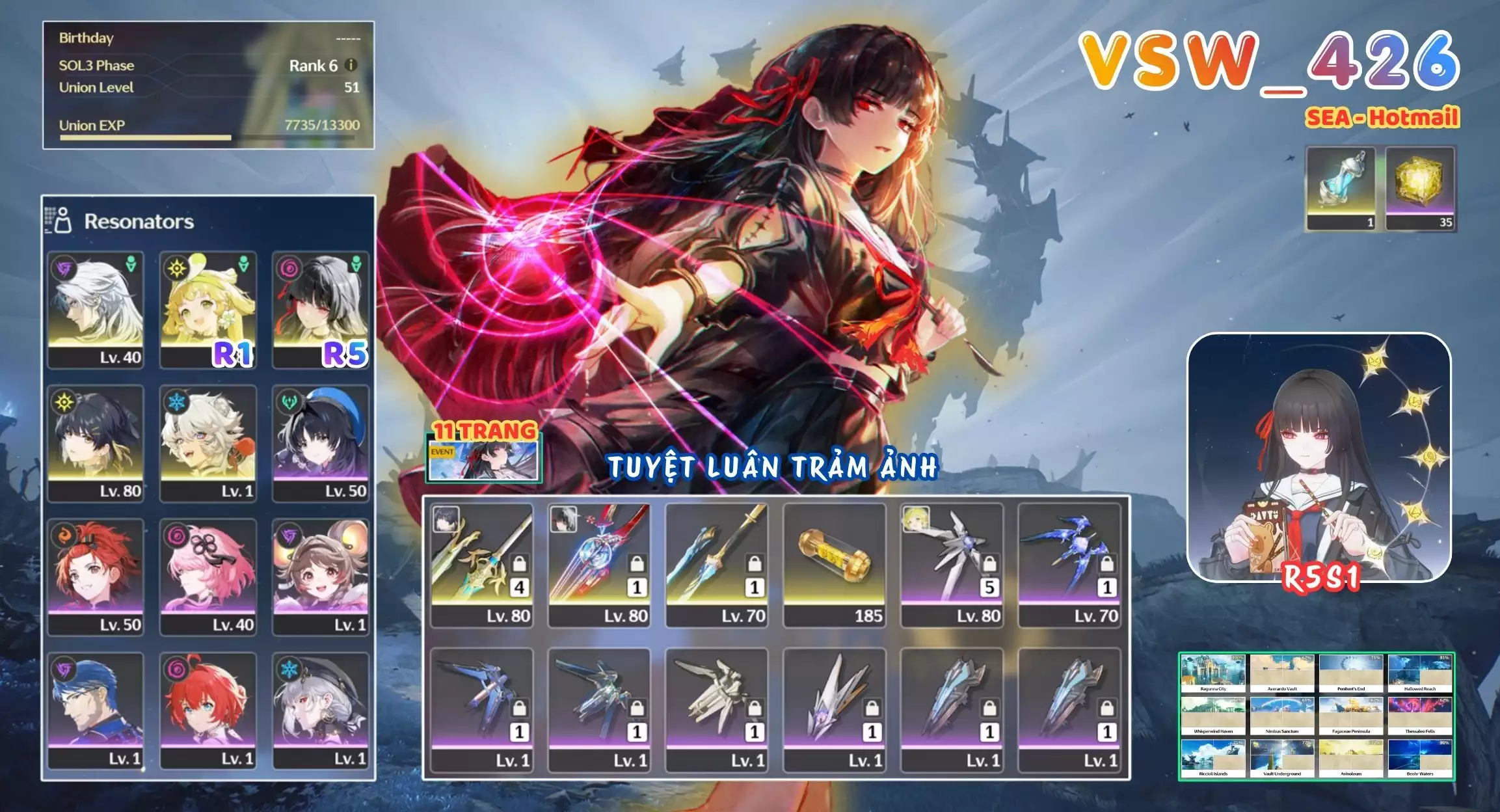 [ VSW_426 SIÊU PHẨM TUYỆT LUÂN TRẢM ẢNH / CHƯA SN! ] CHISA R5 TRẤN + VERINA R1 + CALCHARO + MAIN TRẤN. 11 TRANG BANNER LIMIT. 35 NHỰA. CÒN QUEST / EVENT!