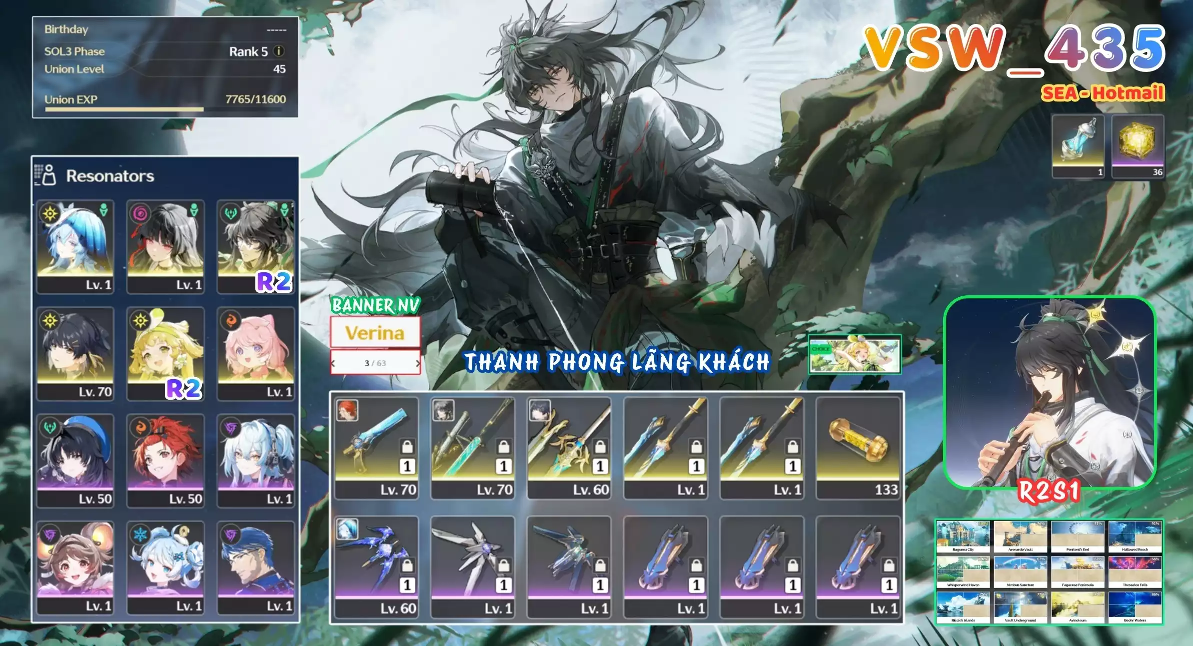 [ VSW_435 SIÊU PHẨM THANH PHONG LÃNG KHÁCH / CHƯA SN! ] QIUYUAN R2 TRẤN + CHISA + SHOREKEEPER + VERINA R2 + ENCORE + MAIN TRẤN. 3 TRANG BANNER LIMIT CÓ BẢO HIỂM. 36 NHỰA. ZIN BANNER 5* TỰ CHỌN. CÒN NHIỀU QUEST / EVENT!