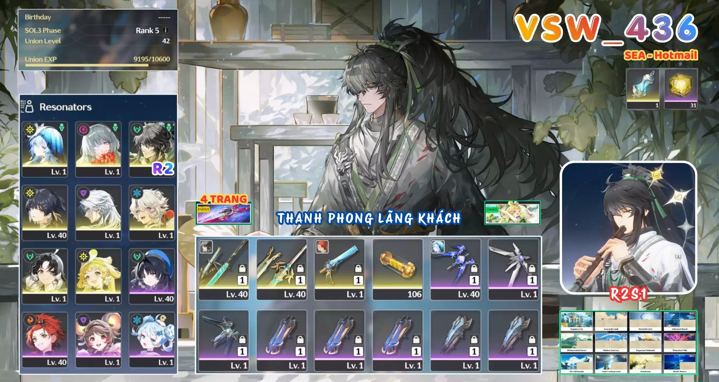 [ VSW_436 SIÊU PHẨM THANH PHONG LÃNG KHÁCH / CHƯA SN! ] QIUYUAN R2 TRẤN + SHOREKEEPER + PHROLOVA + CALCHARO + LINGYANG + VERINA + JIANXIN. 4 TRANG BANNER TRẤN. 31 NHỰA. ZIN BANNER 5* TỰ CHỌN. CÒN NHIỀU QUEST / EVENT!