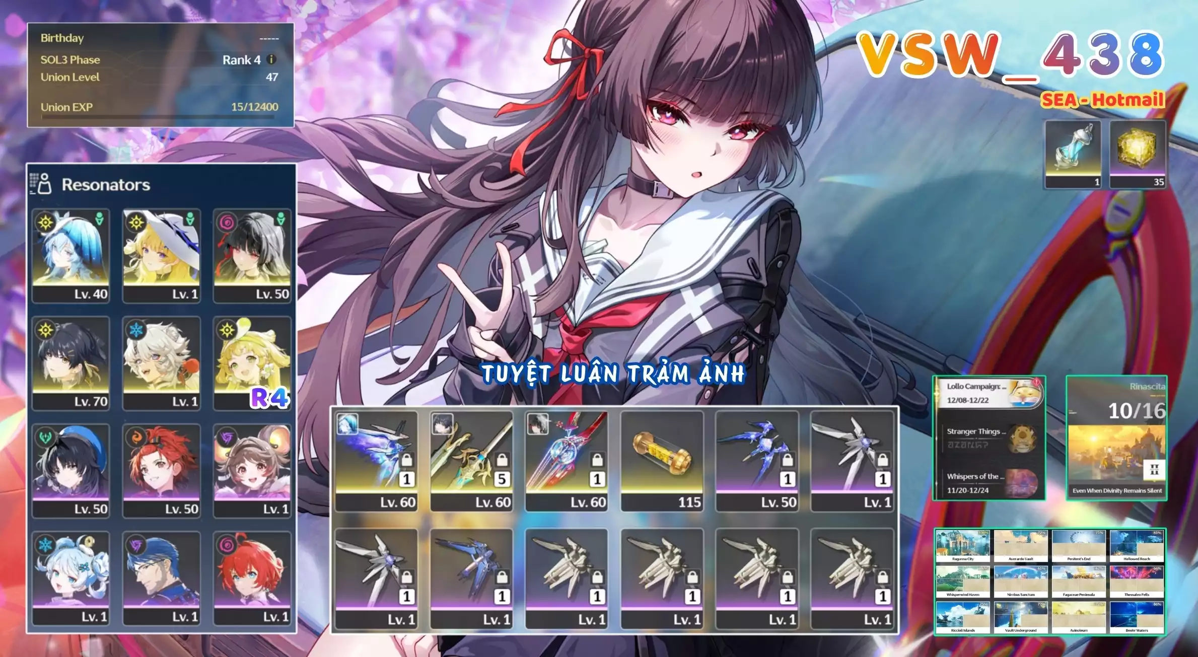 [ VSW_438 SIÊU PHẨM TUYỆT LUÂN TRẢM ẢNH / CHƯA SN! ] CHISA TRẤN + PHOEBE + SHOREKEEPER TRẤN + VERINA R4 + LINGYANG. 35 NHỰA. CÒN NHIỀU QUEST / EVENT!