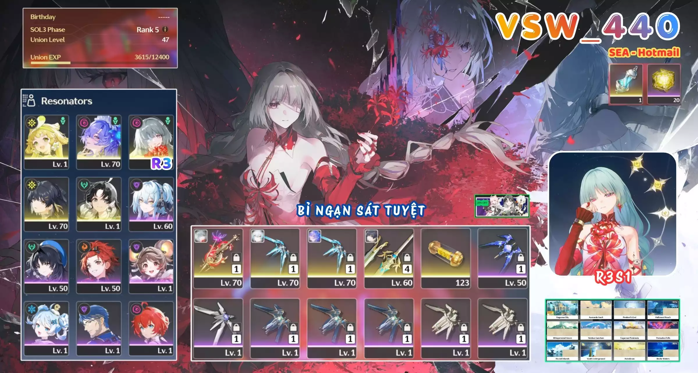 [ VSW_440 SIÊU PHẨM BỈ NGẠN SÁT TUYỆT / CHƯA SN! ] PHROLOVA R3 TRẤN + CANTARELLA + VERINA + JIANXIN. 20 NHỰA. ZIN BANNER 5* TÂN THỦ. CÒN NHIỀU QUEST / EVENT!