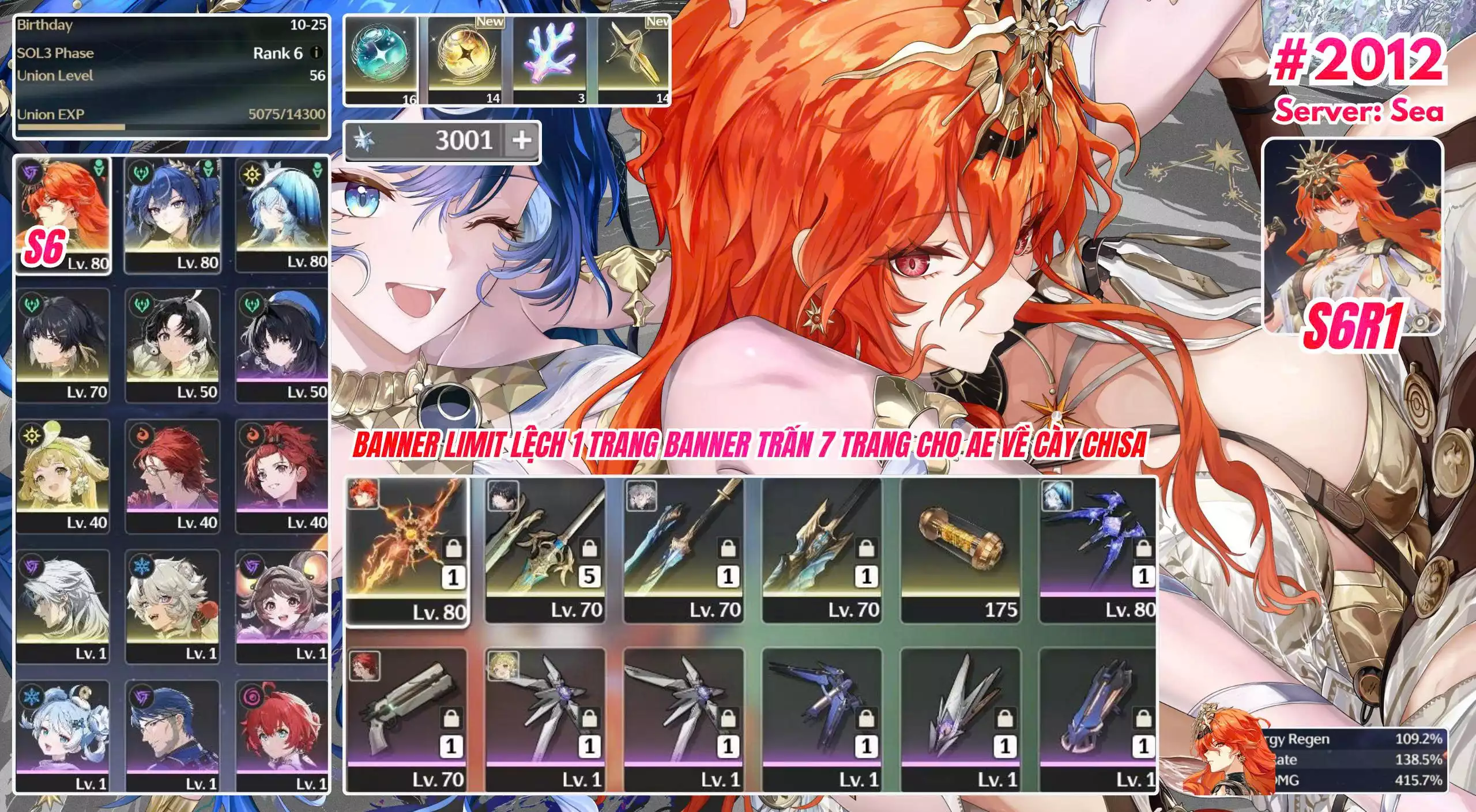 [Siêu Phẩm Còn 7x roll các loại cho ae về tích Team SUPPER VIP ] TH-846 Augusta C6 (Trấn) + Iuno + Shorekeeper + Jianxin + Verina + Lingyang + Calcharo