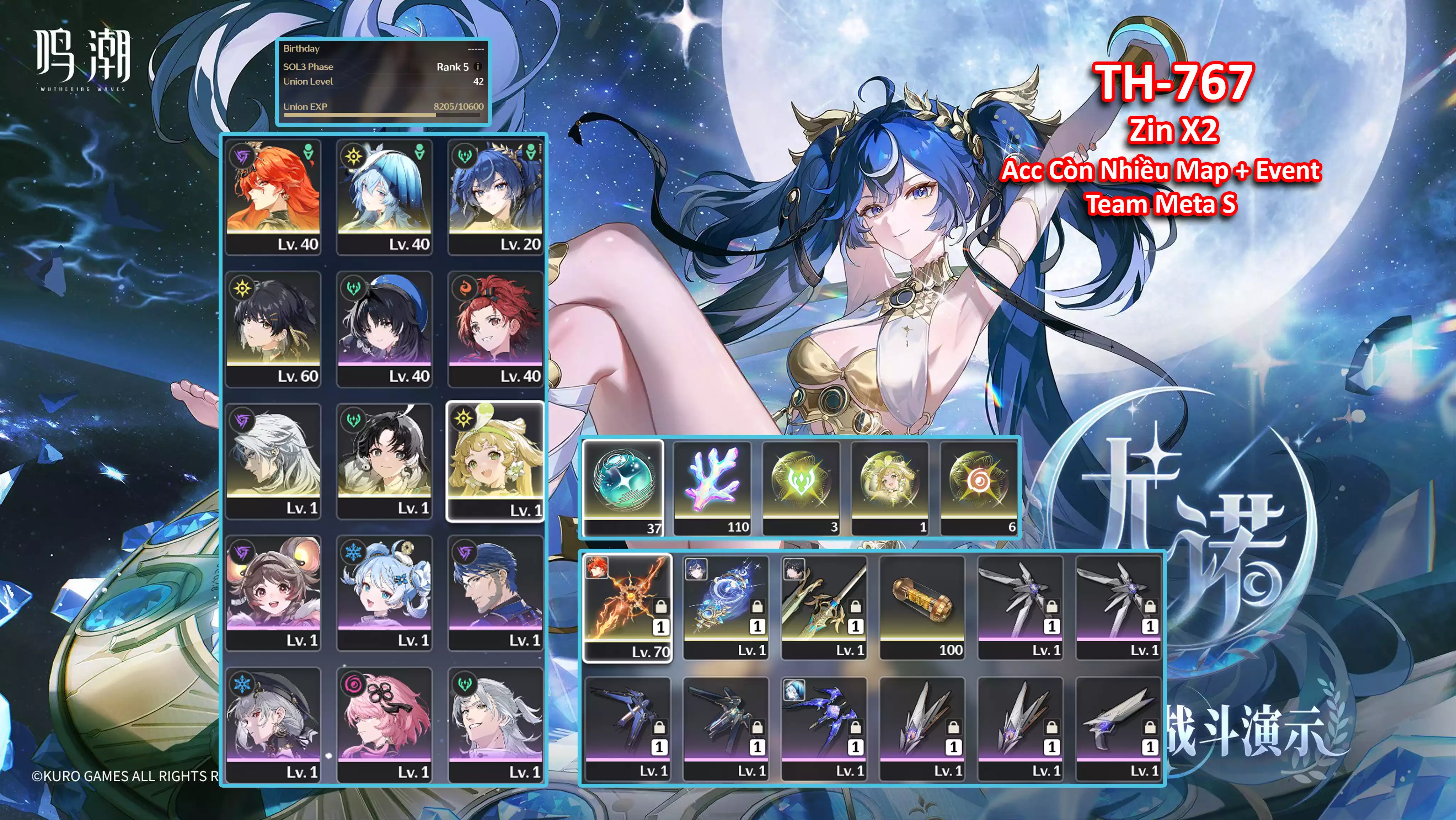 [Siêu Phẩm Team  Vip Còn 1xx san hô ] TH-767 Augusta (Trấn) + Iuno (Trấn) + Shorekeeper + Còn 3x roll xanh 2x roll vàng + 1xx san hô siêu vip