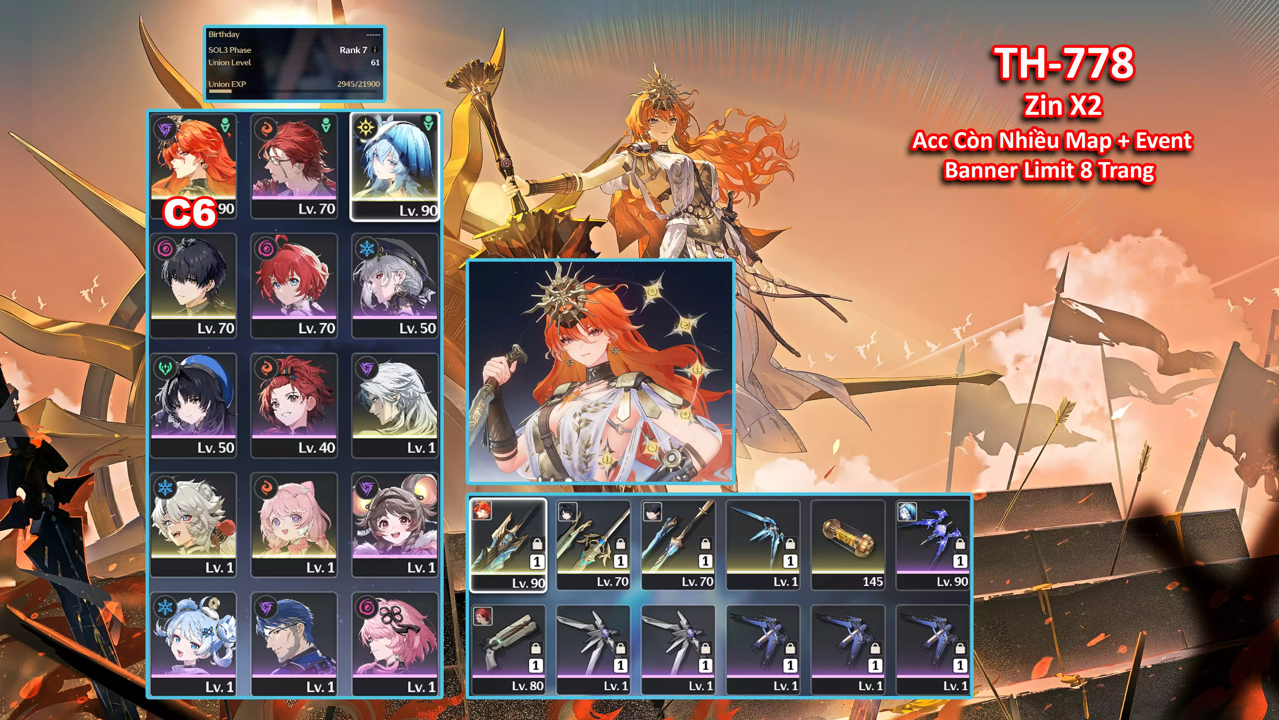 [Siêu Phẩm CHO AE TÀI CHÍNH THẤP THÍCH C6 CÒN ZIN 1-2 MAP + EVENT ĐỦ NỔ TRẤN ] TH-778 Augusta C6 (Trấn Thường) + Shorekeeper (Trấn Thường) + Calcharo + Lingyang + Encore