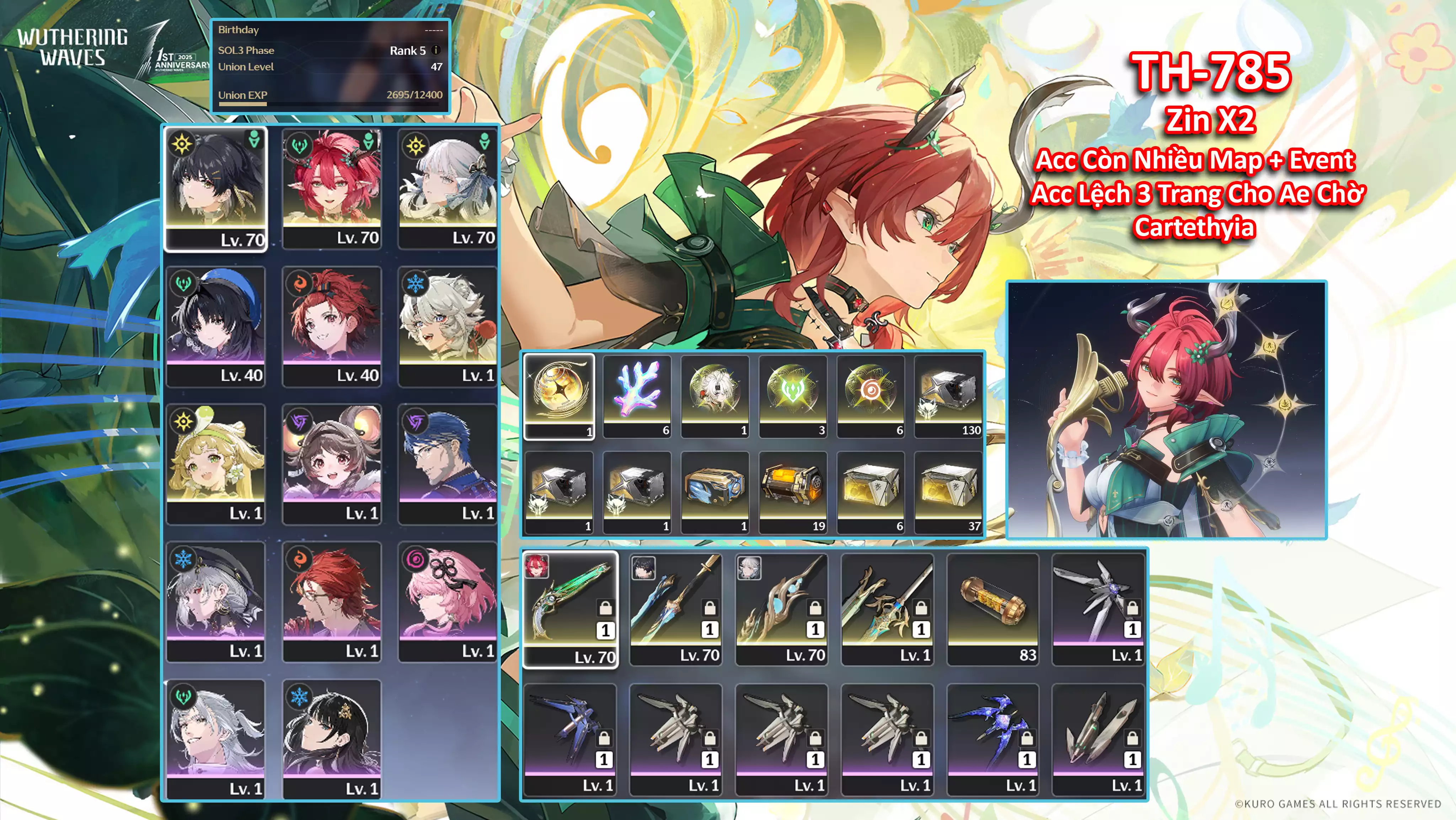 [Siêu Phẩm còn 2x roll vàng ] TH-785 Ciaccona C3 (Trấn) + Jinhsi (Trấn)  + Banner lệch 3 trang