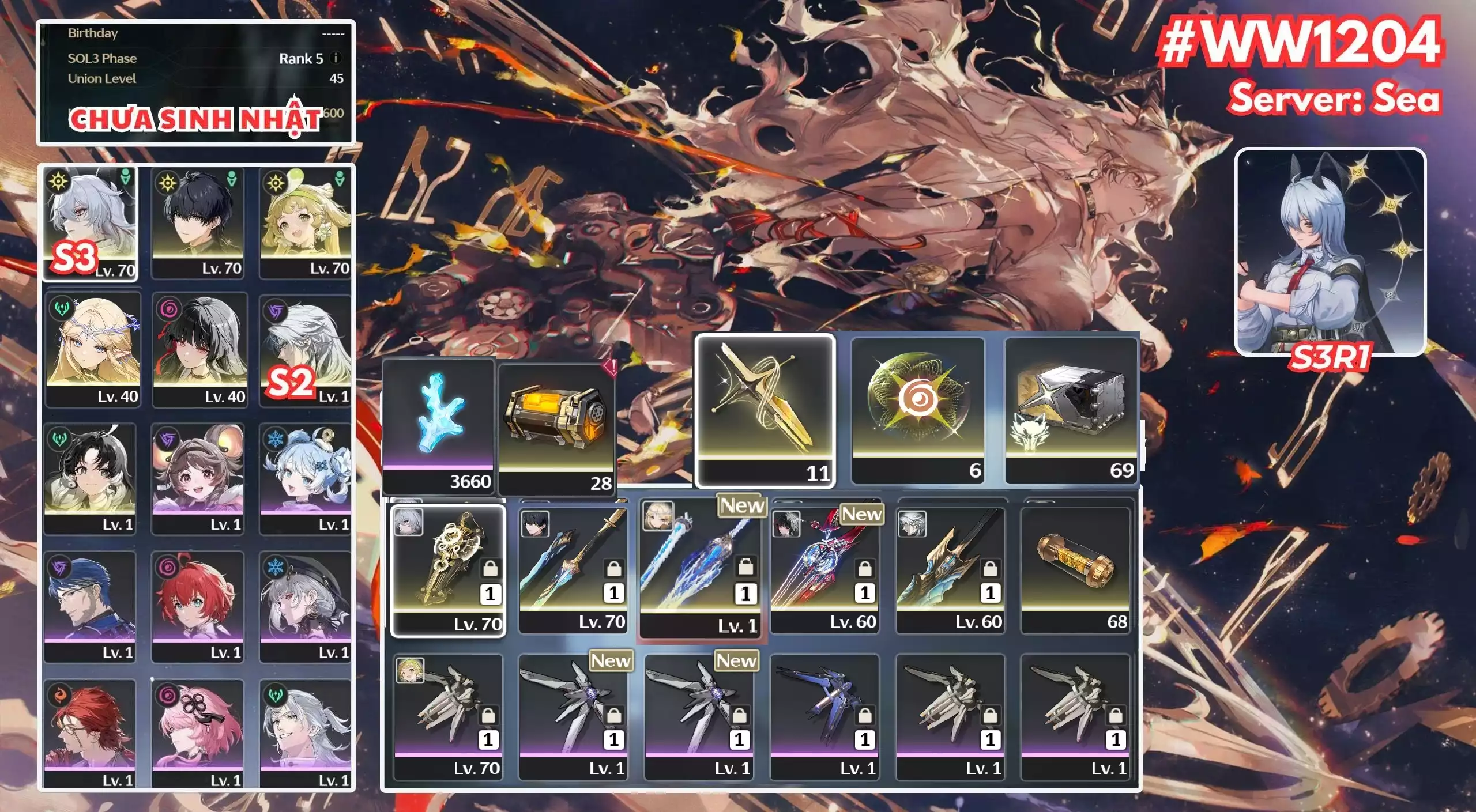 [ ACC VIP ] WW1204 Zani r3 trấn + CARTETHYIA R0A1  + Chisa R0A1 + Bảo hiểm