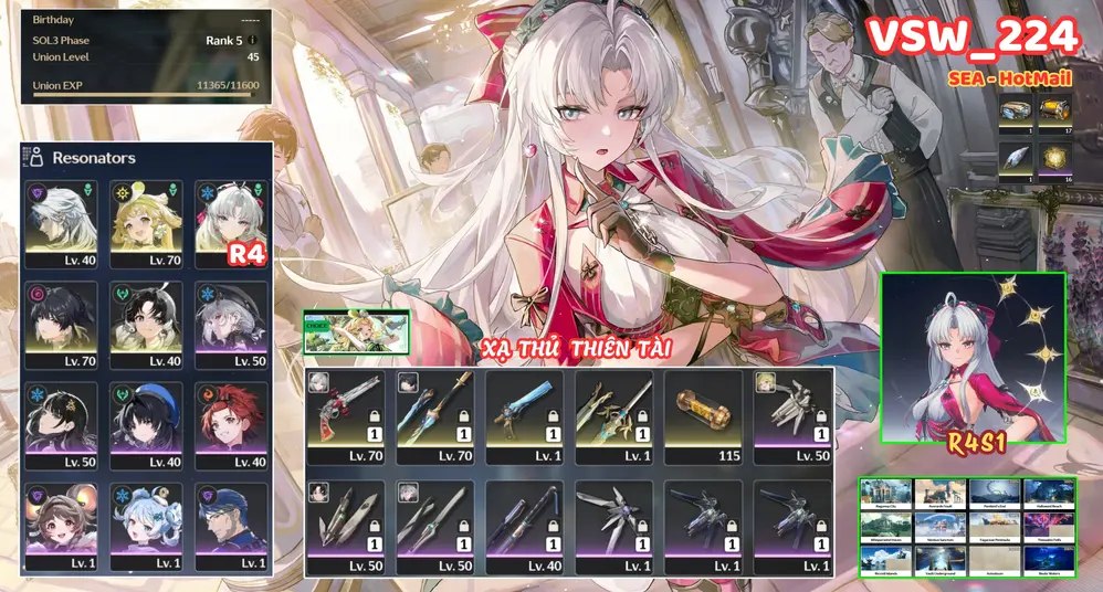 [ VSW_224 SIÊU PHẨM THIÊN TÀI XẠ THỦ ] CARLOTTA R4 TRẤN + VERINA + CALCHARO + JIANXIN + MAIN TRẤN. ZIN BANNER 5* TỰ CHỌN. CÒN NHIỀU QUEST / EVENT!!