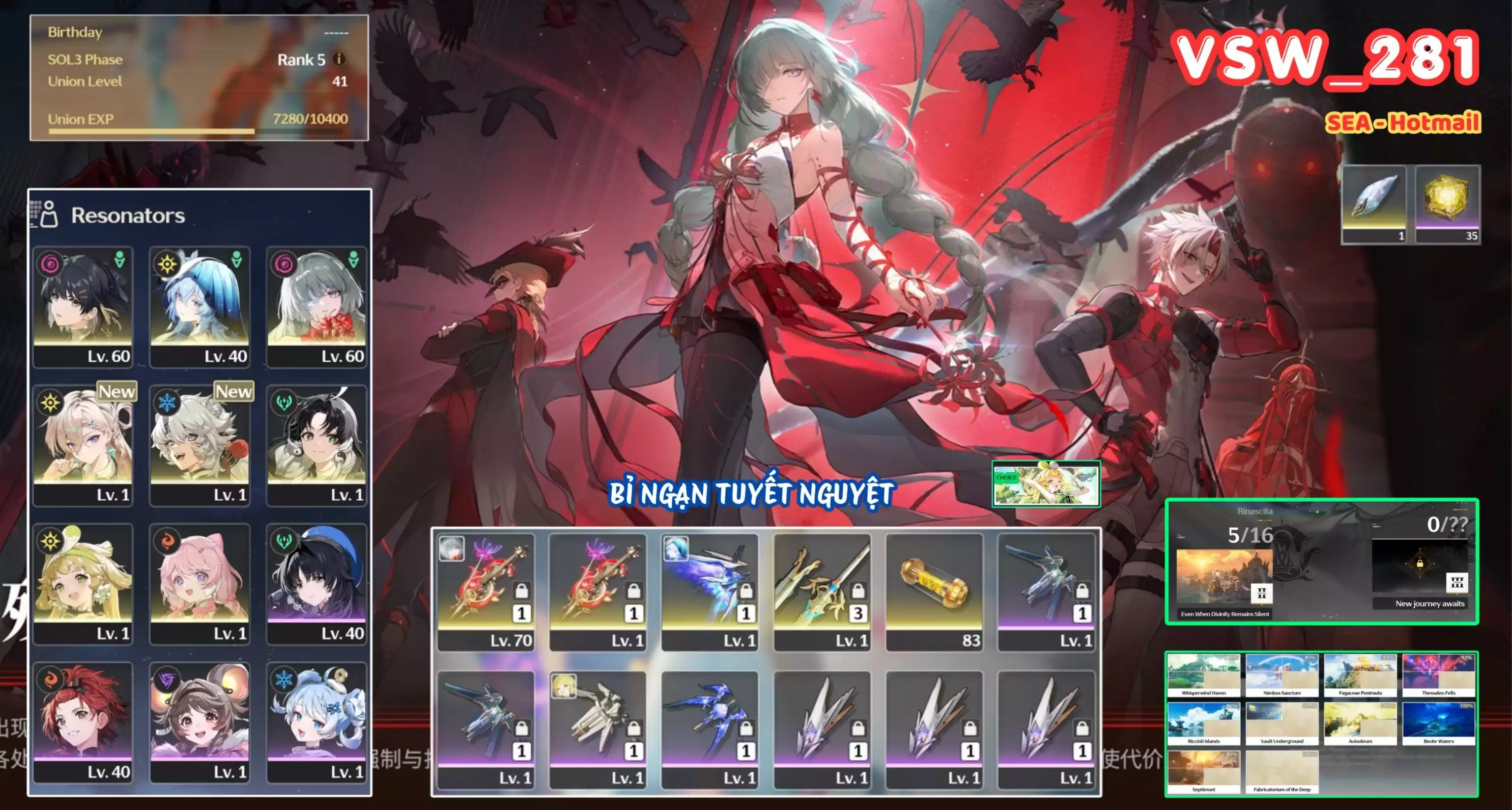 [ VSW_281 SIÊU PHẨM BỈ NGẠN SÁT TUYỆT ] LYNEA + PHROLOVA TRẤN + SHOREKEEPER TRẤN + VERINA + ENCORE + JIANXIN. 35 NHỰA. ZIN BANNER 5* TỰ CHỌN. CÒN NHIỀU QUEST / EVENT!!