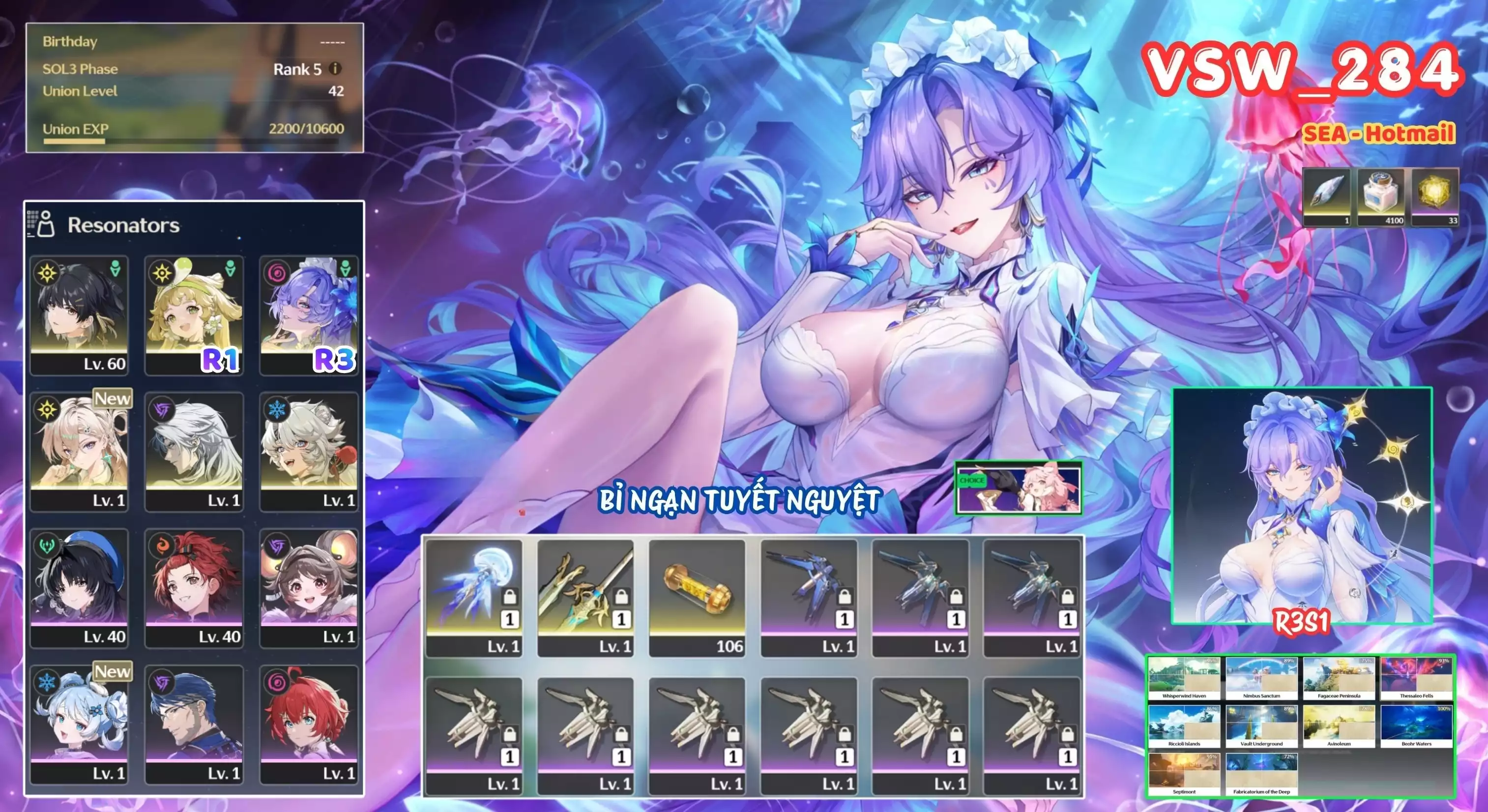 [ VSW_284 SIÊU PHẨM NGUYỆT HẢI PHONG HOA ] LYNEA  + CANTARELLA R3 TRẤN + CALCHARO + VERINA R1 + LINGYANG. 33 NHỰA. ZIN BANNER 5* TỰ CHỌN. CÒN NHIỀU QUEST / EVENT!!