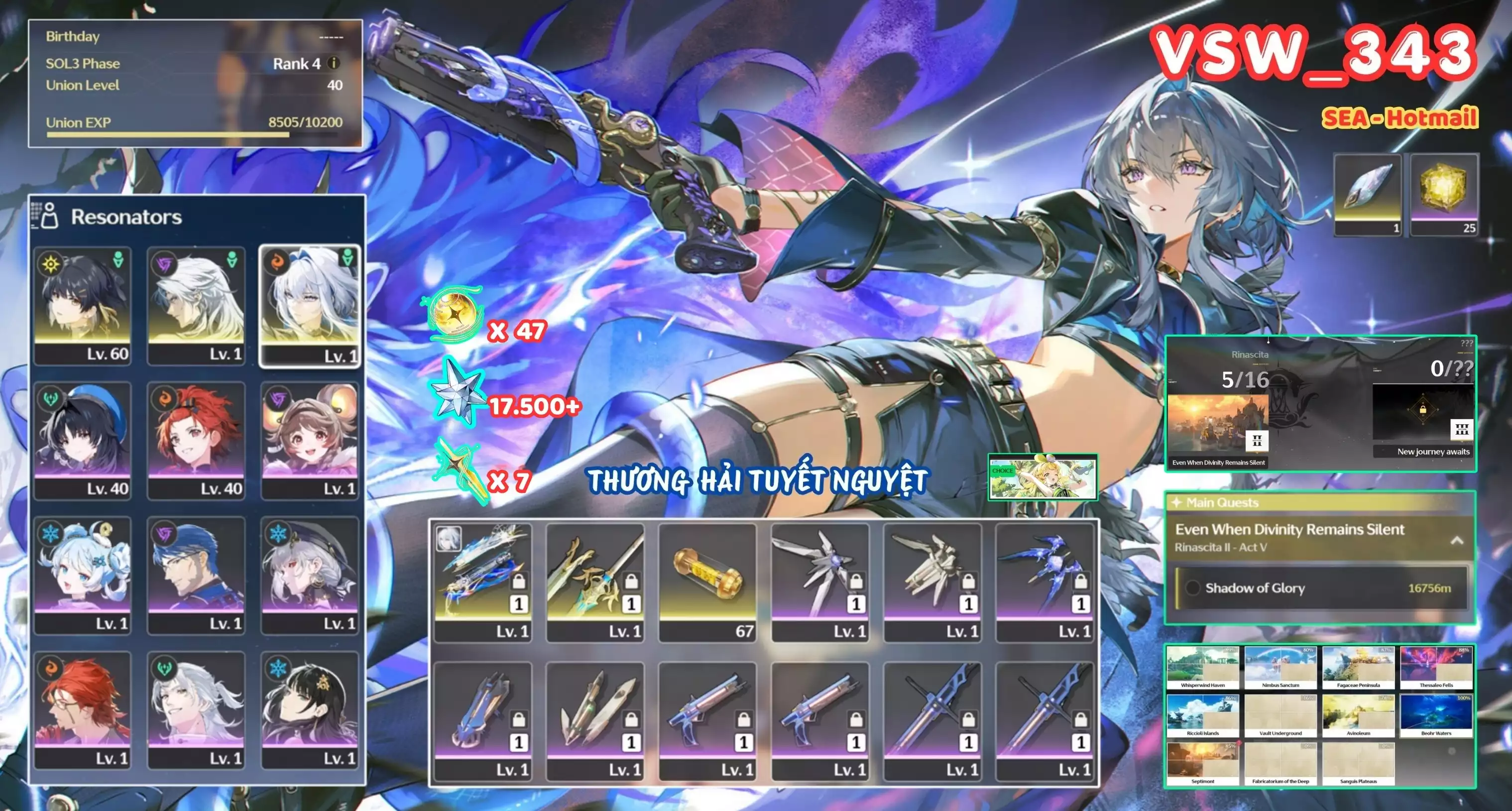 [ VSW_343 SIÊU PHẨM XÍCH LAM HOẢ LONG ] GALBRENA TRẤN + CALCHARO -{ 17.700 ASTRITE + 47 VÉ LIMIT }- 25 NHỰA. ZIN BANNER 5* TỰ CHỌN. CÒN NHIỀU QUEST / EVENT!!