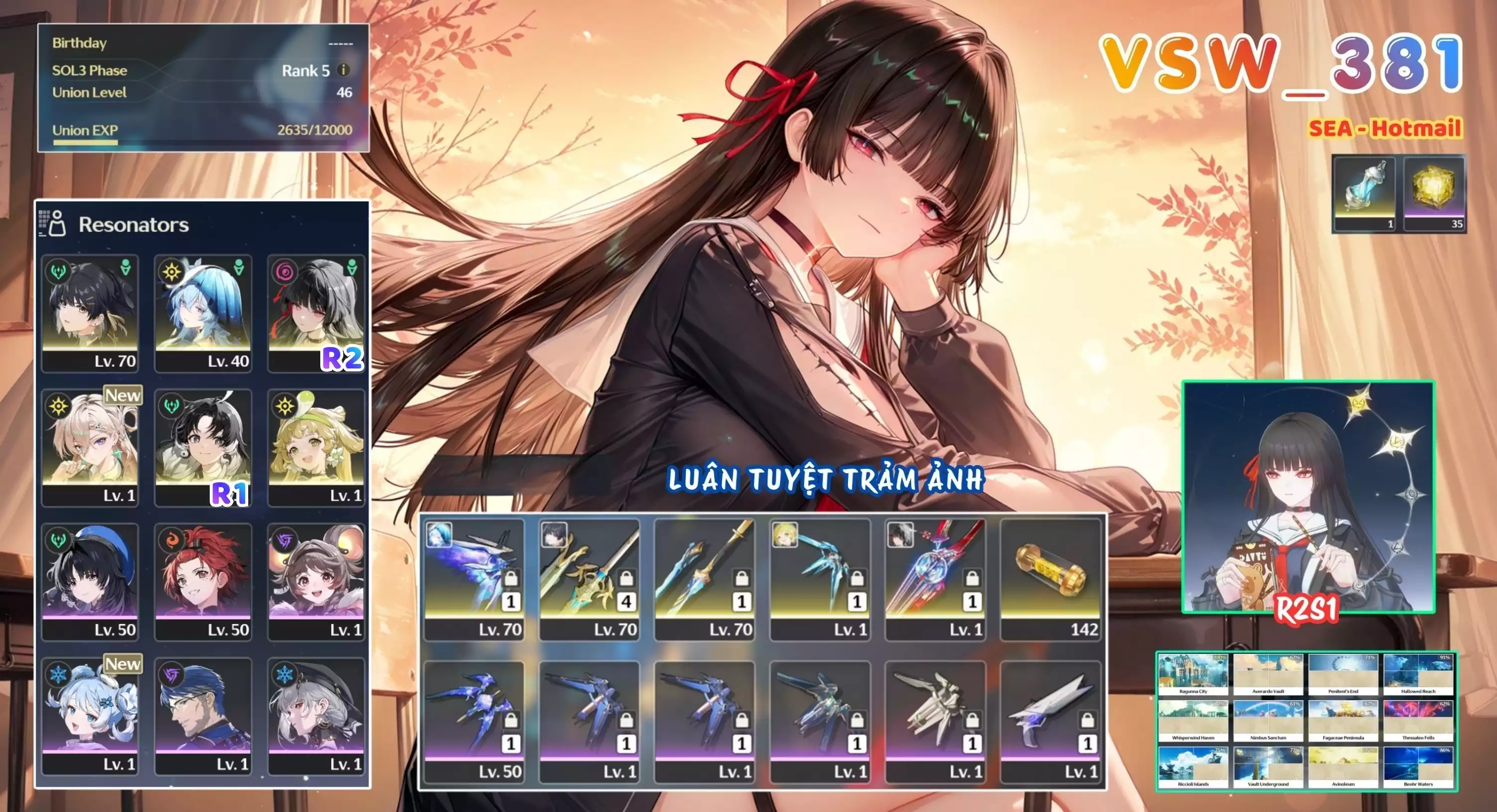 [ VSW_381 SIÊU PHẨM TUYỆT LUÂN TRẢM ẢNH ] LYNEA + CHISA R2 TRẤN + SHORKEEPER TRẤN + JIANXIN R1 + VERINA TRẤN + MAIN TRẤN. ZIN BANNER 5* TÂN THỦ. 35 NHỰA. ZIN NHIỀU QUEST / EVENT!!