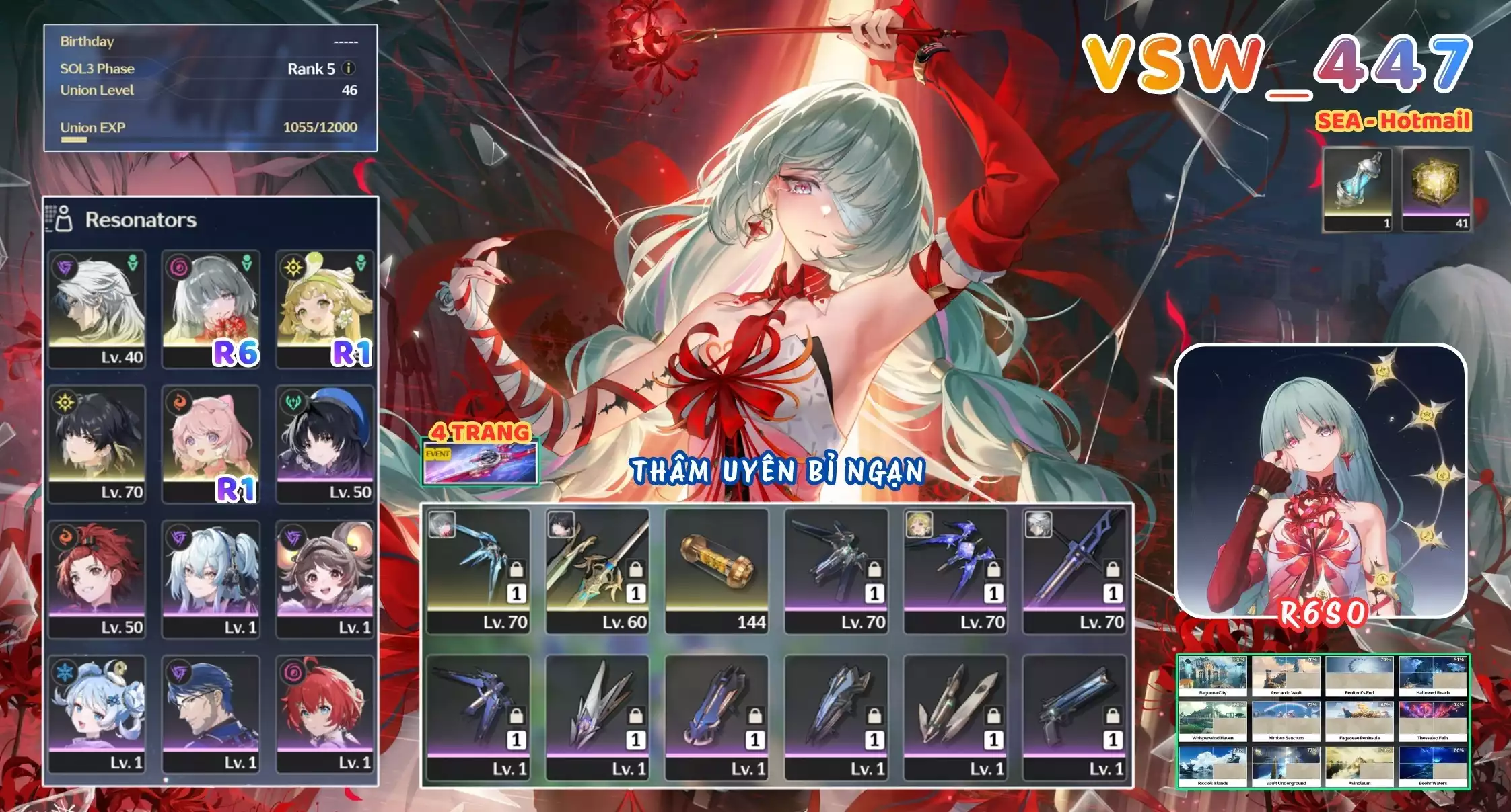 [ VSW_447 SIÊU PHẨM THÂM UYÊN BỈ NGẠN / CHƯA SN! ] PHROLOVA R6 + VERINA R1 + CALCHARO + ENCORE R1 TRẤN. 4TRANG BANNER TRẤN. 41 NHỰA. CÒN NHIỀU QUEST / EVENT!