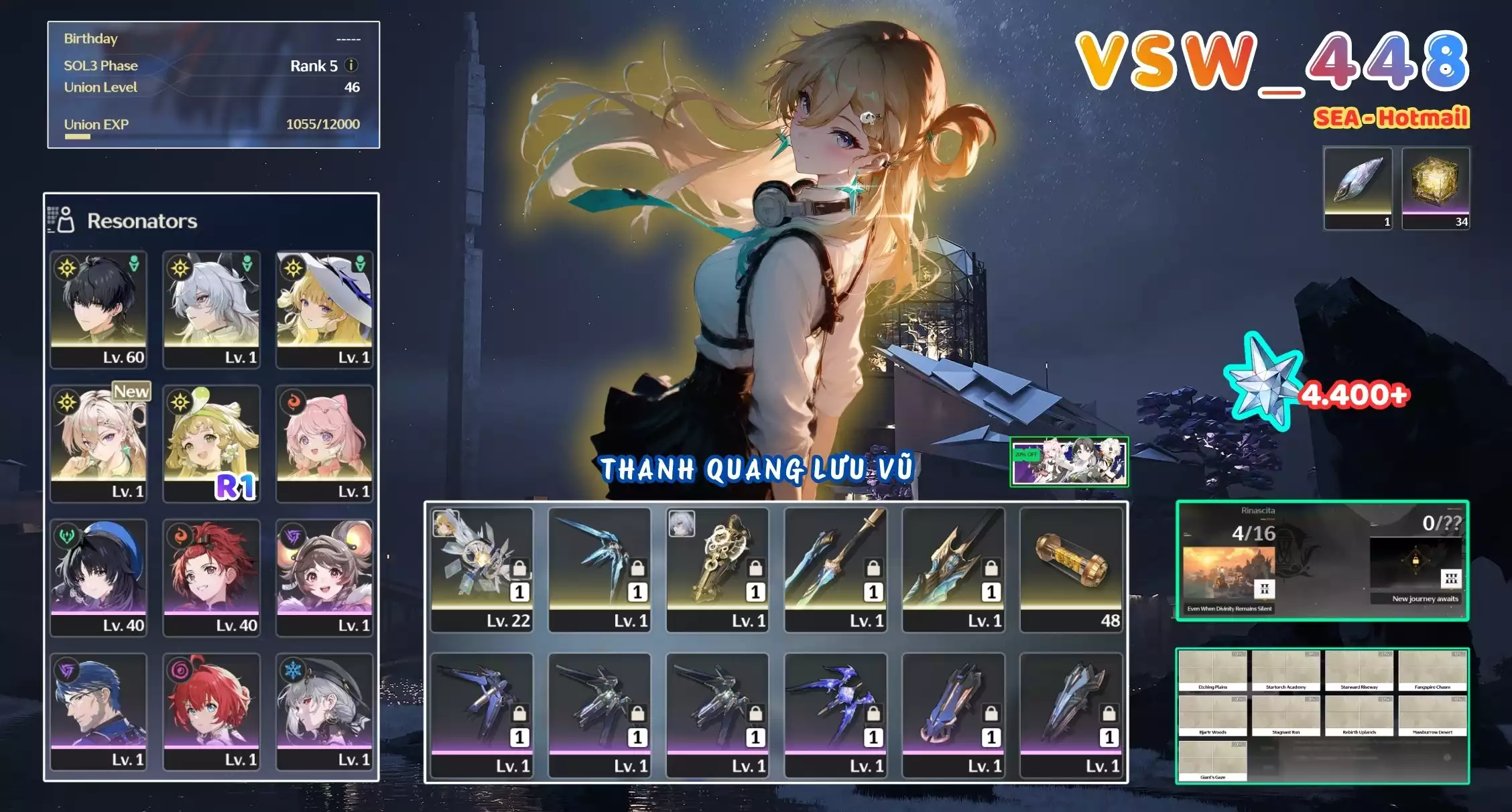 [ VSW_448 SIÊU PHẨM THANH QUANG LƯU VŨ / CHƯA SN! ] LYNEA + ZANI TRẤN + PHOEBE TRẤN + ENCORE TRẤN + VERINA R1 + MAIN TRẤN -{ 4.400+ ASTRITE }- ZIN BANNER 5* TÂN THỦ. CÒN NHIỀU QUEST / EVENT!