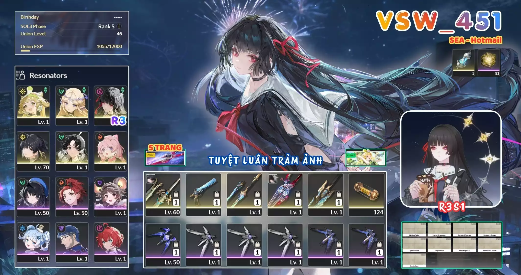 [ VSW_451 SIÊU PHẨM TUYỆT LUÂN TRẢM ẢNH / CHƯA SN! ] CARTETHYIA + CHISA R3 TRẤN + ENCORE + VERINA + JIANXIN + MAIN TRẤN. 5 TRANG BANNER TRẤN. 53 NHỰA. ZIN BANNER 5* TỰ CHỌN. CÒN NHIỀU QUEST / EVENT!