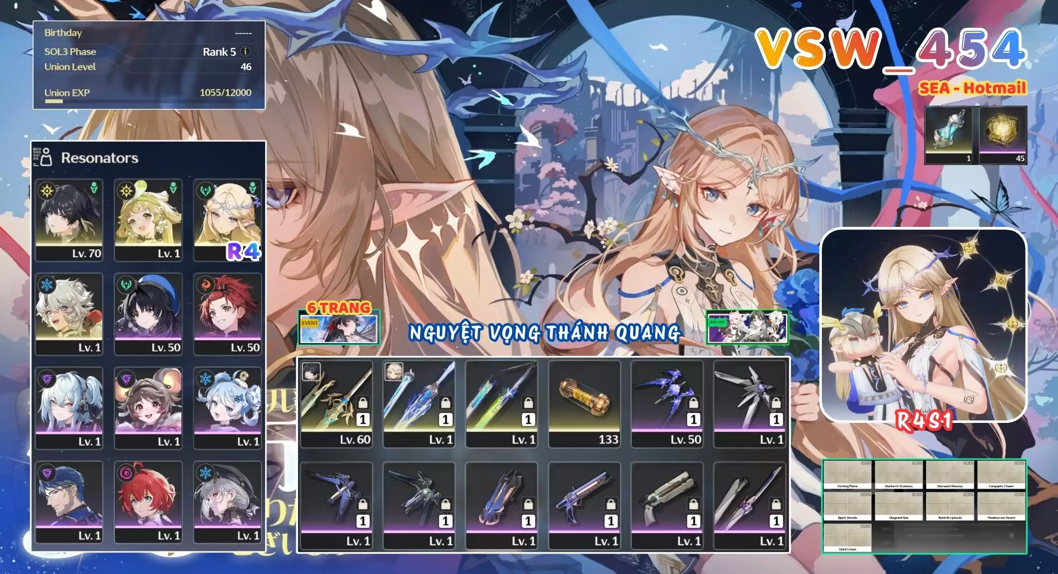 [ VSW_454 SIÊU PHẨM VỌNG NGUYỆT THÁNH QUANG / CHƯA SN! ] CARTETHYIA R4 TRẤN + VERINA + MAIN TRẤN. 6 TRANG BANNER LIMIT. 45 NHỰA. ZIN BANNER 5* TÂN THỦ. CÒN NHIỀU QUEST / EVENT!