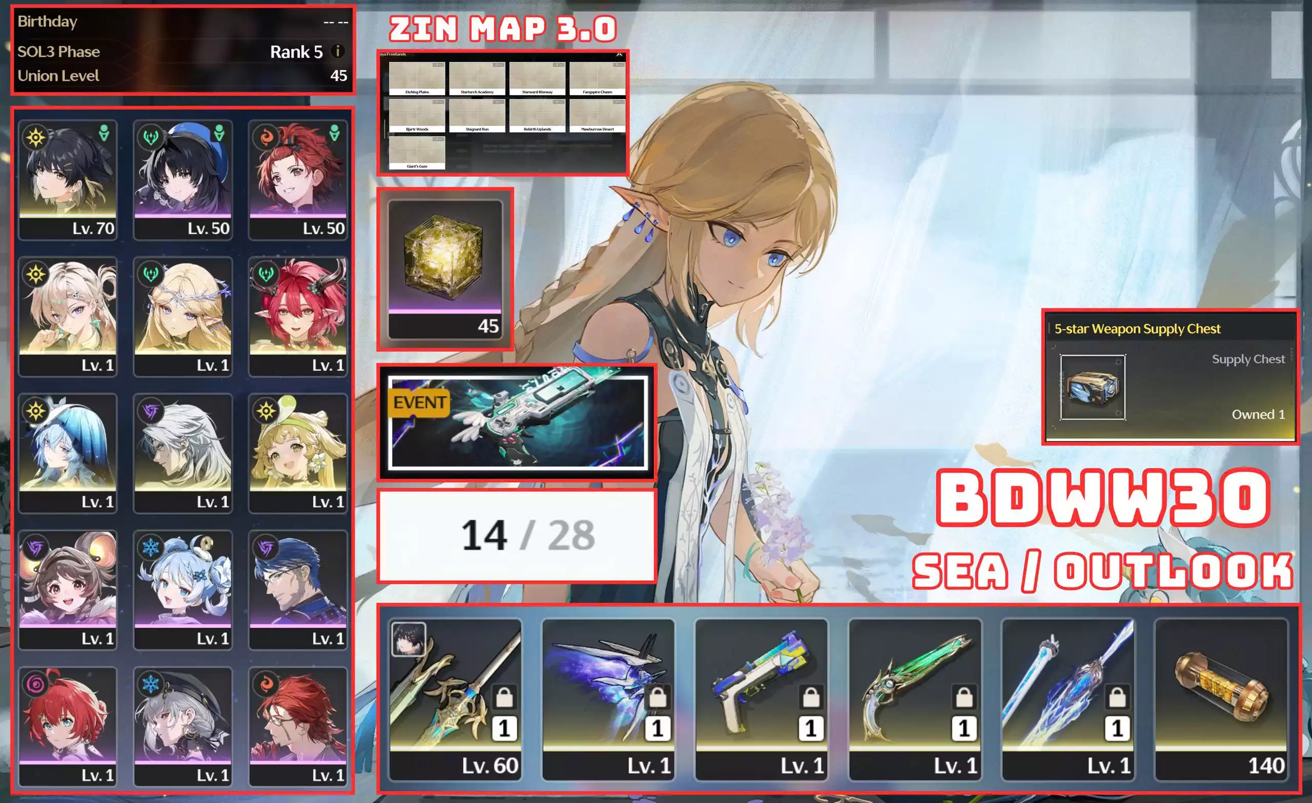 BD30 - 4 CHAR 3 TRẤN CỰC NGON / 14 TRANG TRẤN / ZIN MAP 3.0