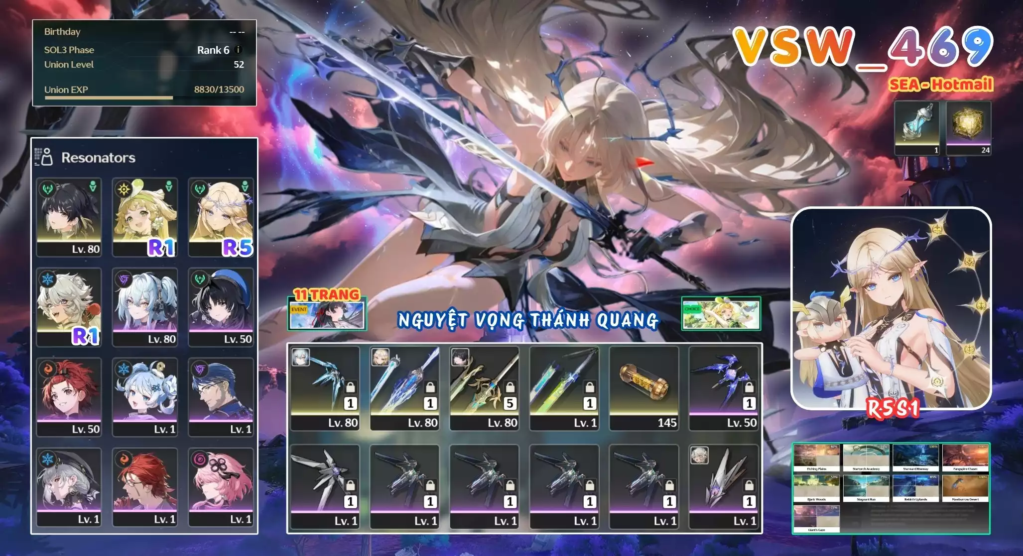 [ VSW_470 SIÊU PHẨM VỌNG NGUYỆT THÁNH QUANG / CHƯA SN! ] CARTETHYIA R5 TRẤN + CALCHARO TRẤN + VERINA R2 + JIANXIN + MAIN TRẤN. 7 TRANG BANNER LIMIT. 36 NHỰA. ZIN BANNER 5* TỰ CHỌN. CÒN NHIỀU QUEST / EVENT!