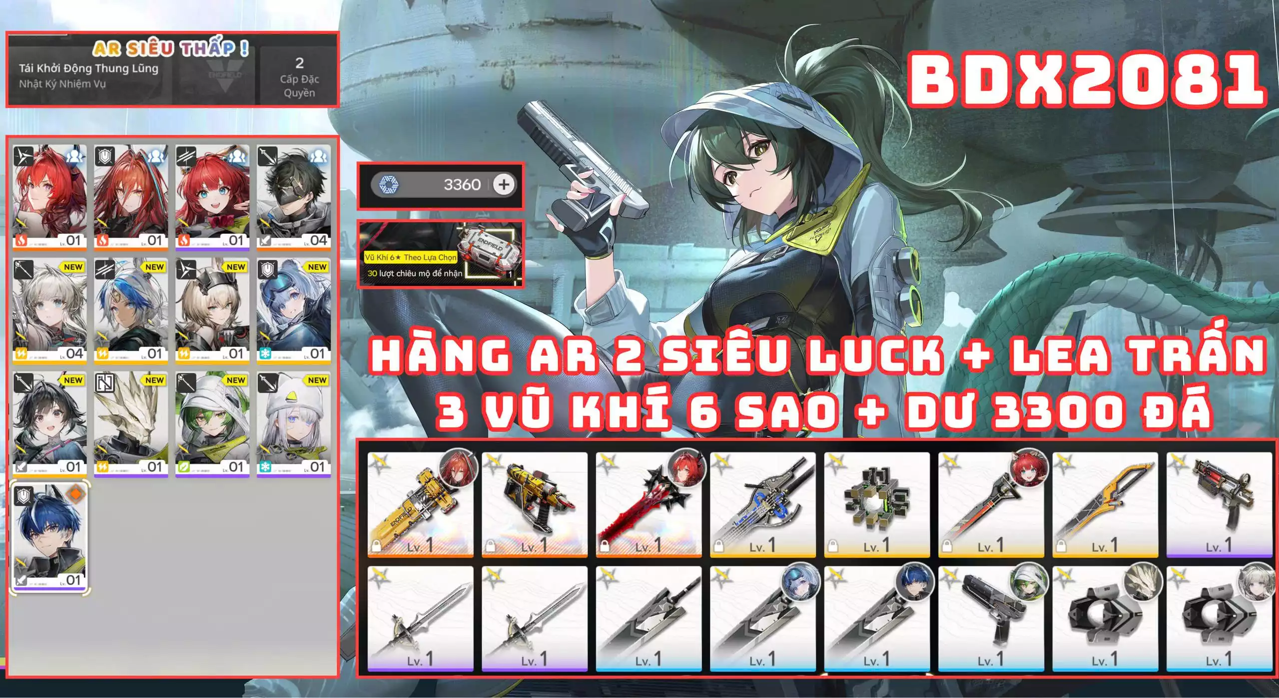 BDX2081 - LEA TRẤN AR2 CỰC LUCK HÀNG HIẾM / 3400 ĐÁ TRẤN / 3 VK 6*