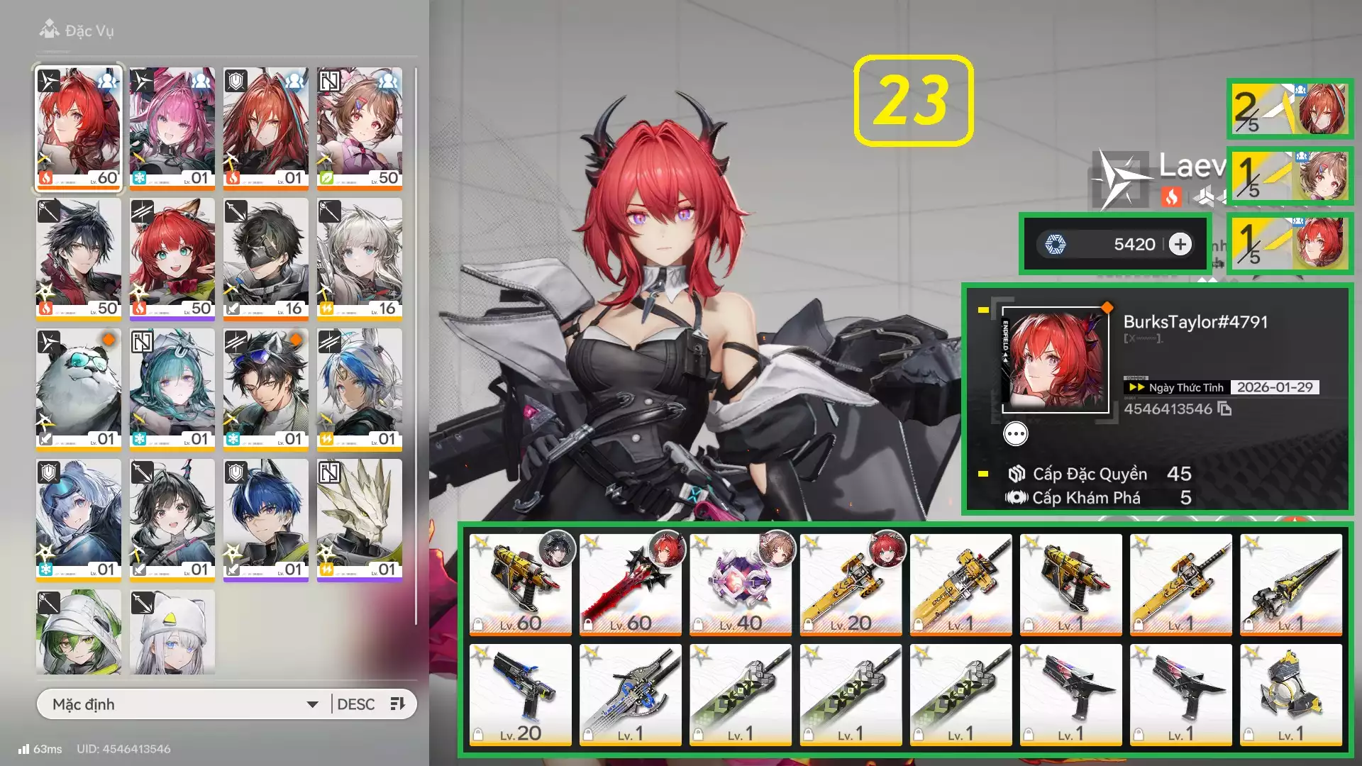 Siêu phẩm 2 Limit: Laevatain E1 Trấn kẹp Yvonne sẵn đá roll trấn banner sau - Team đẹp giá rẻ cho ae trải nghiệm game