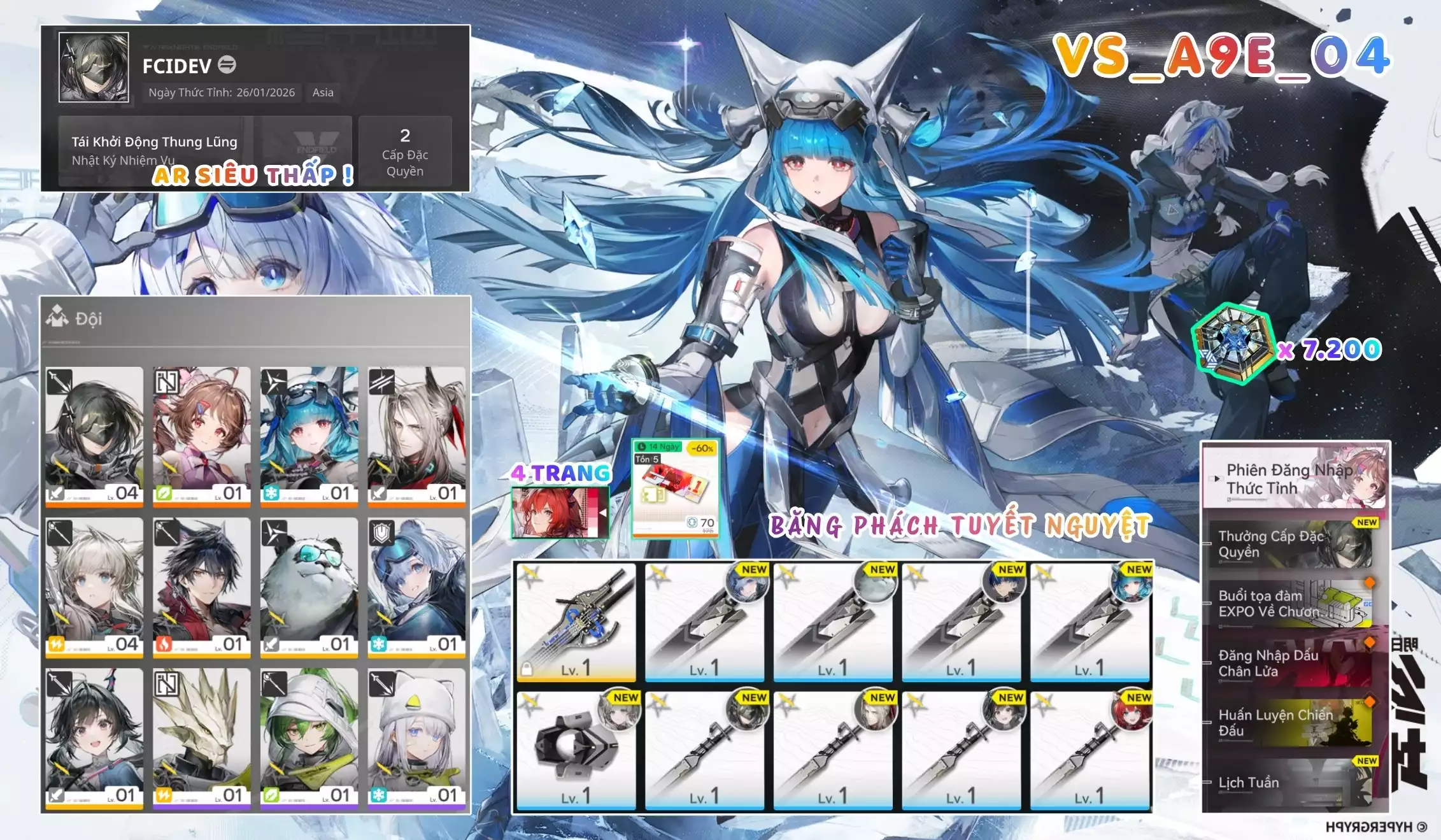 [ VS_A9E_04 BĂNG PHÁCH TUYẾT NGUYỆT / AR2 SIÊU THẤP! ] LAST RITE + POGRA + ARDELIA -{ 7.200 TOKEN QUAY TRẤN }-  4 TRANG BANNER LIMIT. CÒN NHIỀU QUEST / EVENT!