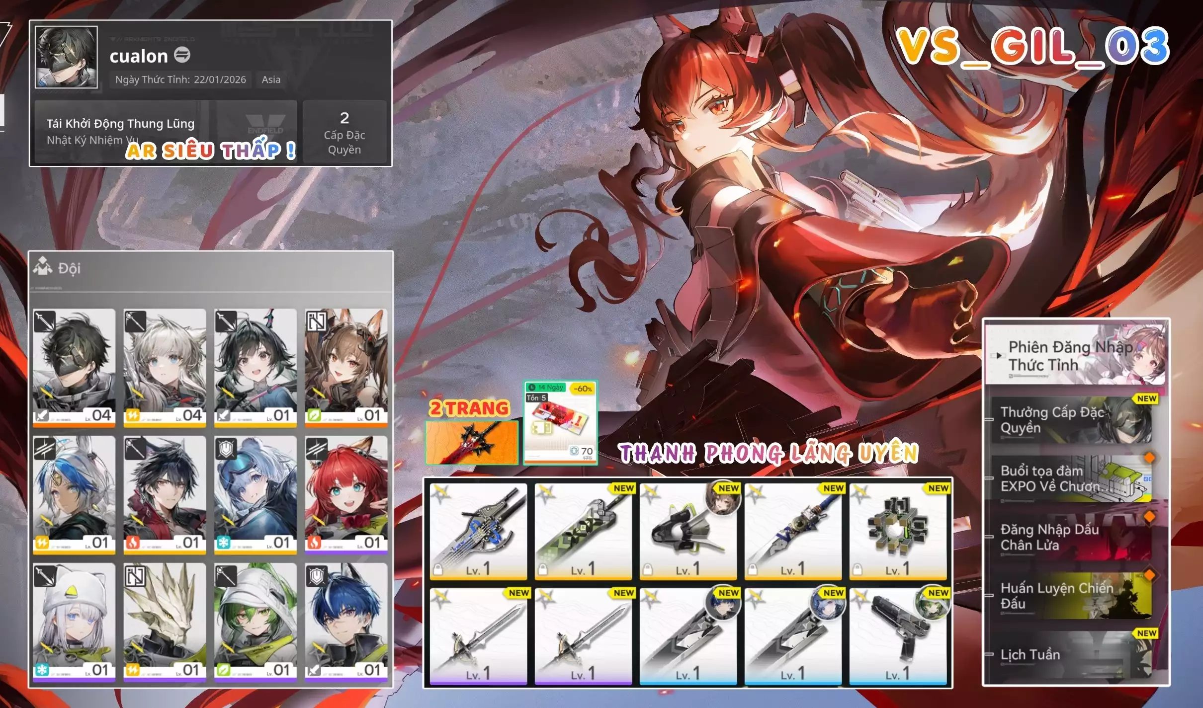 [ VS_GIL_03 THANH PHONG LÃNG UYÊN / AR2 SIÊU THẤP! ] GILBERTA. ĐÃ LỆCH BANNER LIMIT. 2 TRANG BANNER TRẤN. CÒN NHIỀU QUEST / EVENT!