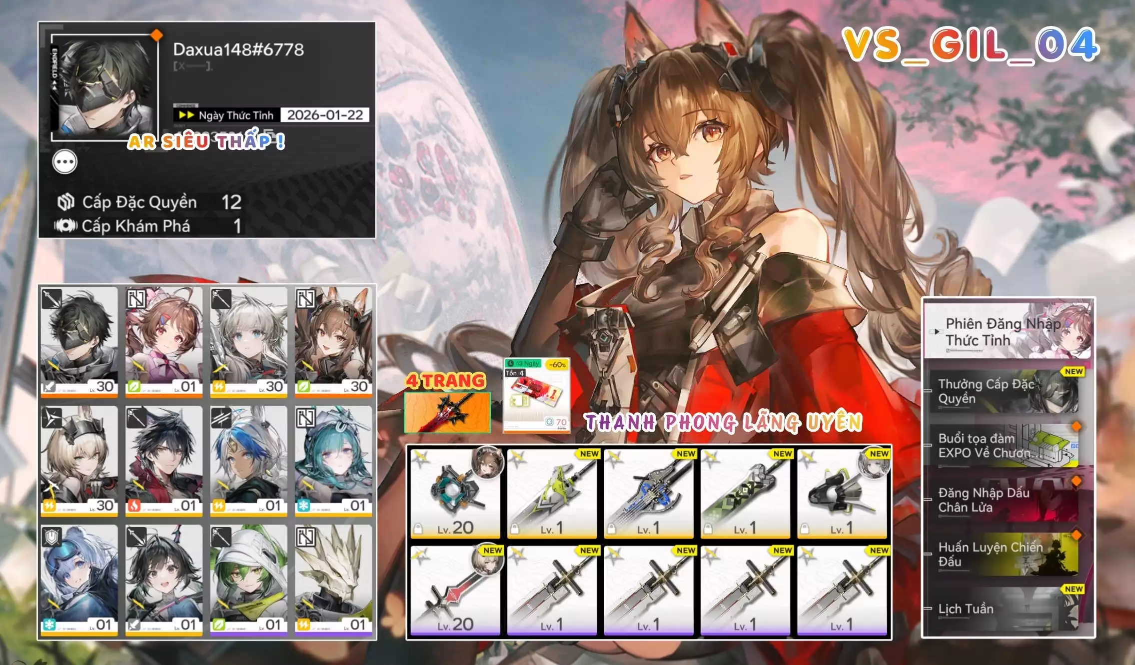 [ VS_GIL_04 THANH PHONG LÃNG UYÊN / AR12 SIÊU THẤP! ] GILBERTA + ARDELIA. 4 TRANG BANNER TRẤN. CÒN NHIỀU QUEST / EVENT!