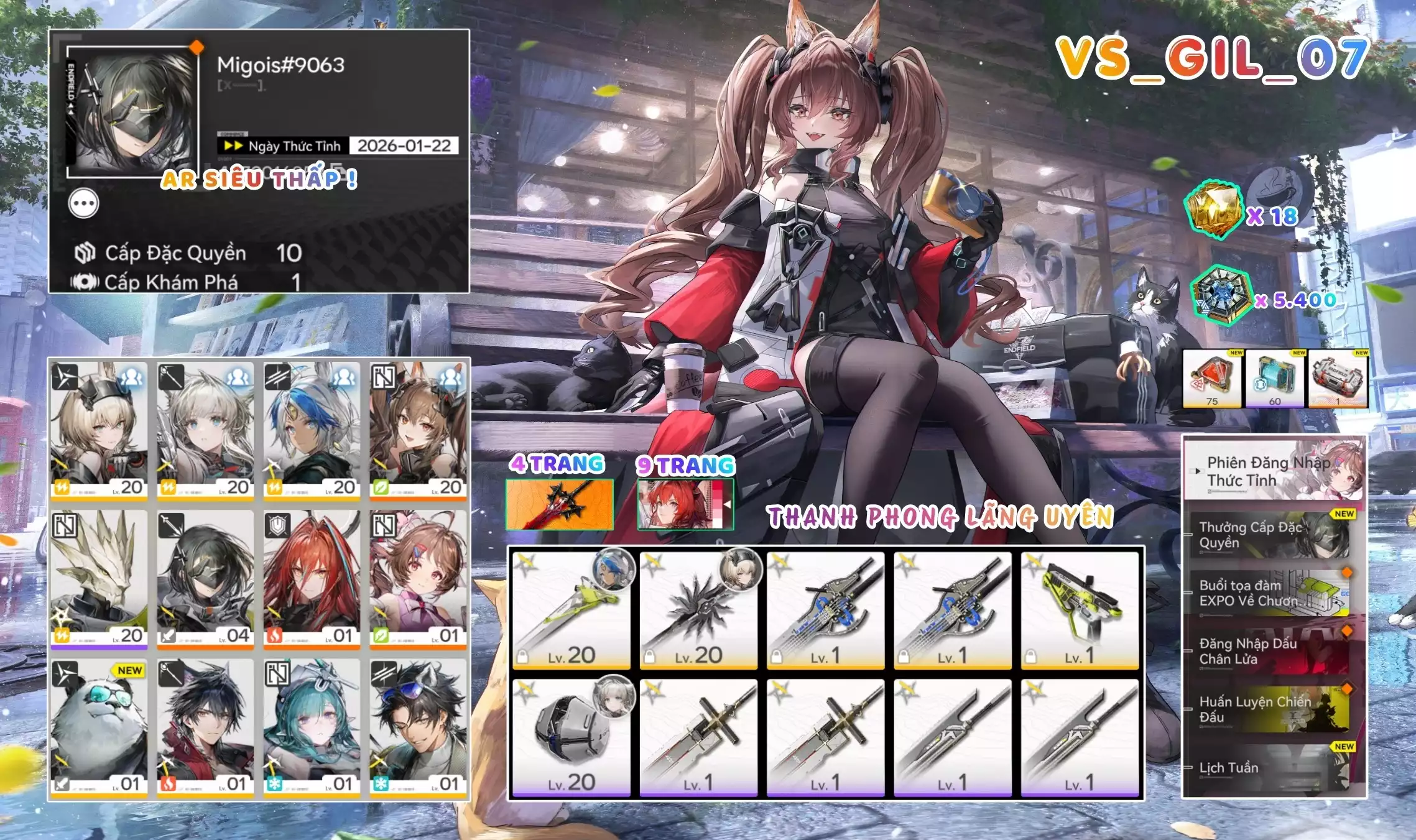 [ VS_GIL_07 THANH PHONG LÃNG UYÊN / AR2 SIÊU THẤP! ] GILBERTA + EMBER + ARDELIA -{ GẦN 30 VÉ TRẤN + 18 ĐÁ PO }- 9 TRANG BANNER LIMT. 4 TRANG BANNER TRẤN. CÒN NHIỀU QUEST / EVENT!