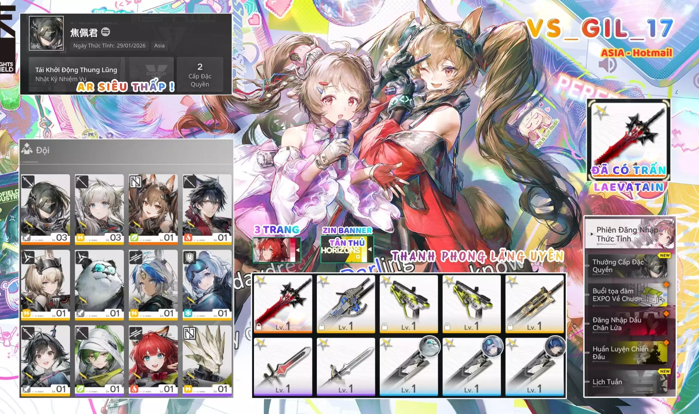 [ VS_GIL_17 THANH PHONG LÃNG UYÊN / AR2 SIÊU THẤP! ] GILBERTA + -{ ĐÃ CÓ TRẤN LAEVATAIN }- 3 TRANG BANNER LIMT. ZIN BANNER TÂN THỦ. CÒN NHIỀU QUEST / EVENT!