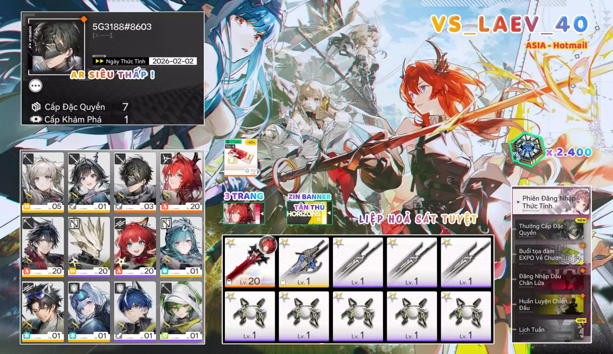 [ VS_LAEV_40 LIỆP HOẢ SÁT TUYỆT / AR7 SIÊU THẤP! ] LAEVATAIN TRẤN + -{ 2.400 TOKEN ROLL TRẤN }- 3 TRANG BANNER LIMIT. ZIN BANNER 6* TÂN THỦ. CÒN NHIỀU QUEST / EVENT!