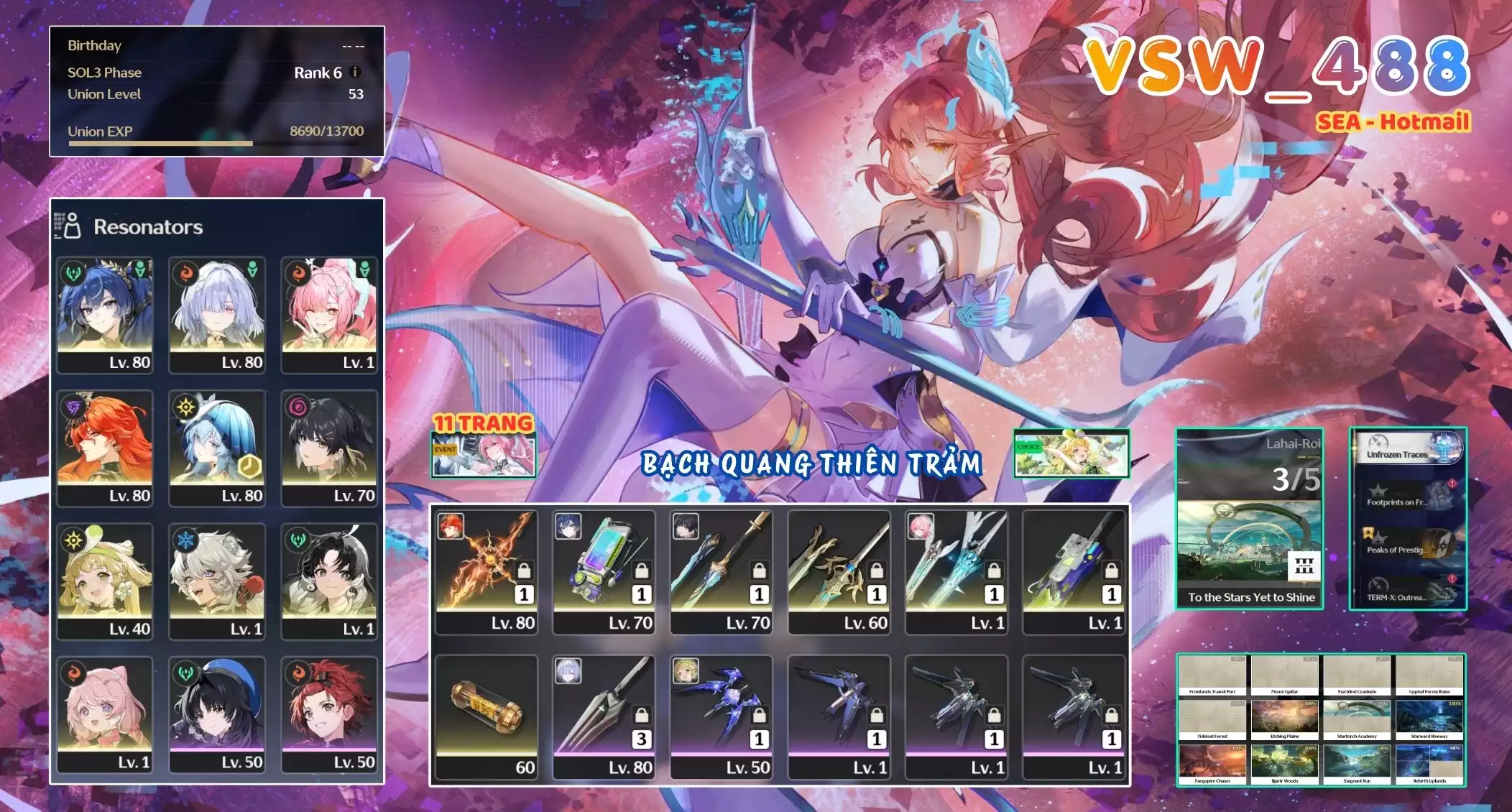 [ VSW_488 SIÊU PHẨM BẠCH QUANG THIÊN TRẢM / CHƯA SN! ] AEMEATH TRẤN + MORNYE + AUGUSTA TRẤN + IUNO + VERINA + JIANXIN + ENCORE + MAIN TRẤN. 11 TRANG BANNER LIMIT. ZIN BANNER 5* TỰ CHỌN. 48 NHỰA. ZIN NHIỀU QUEST / EVENT!!