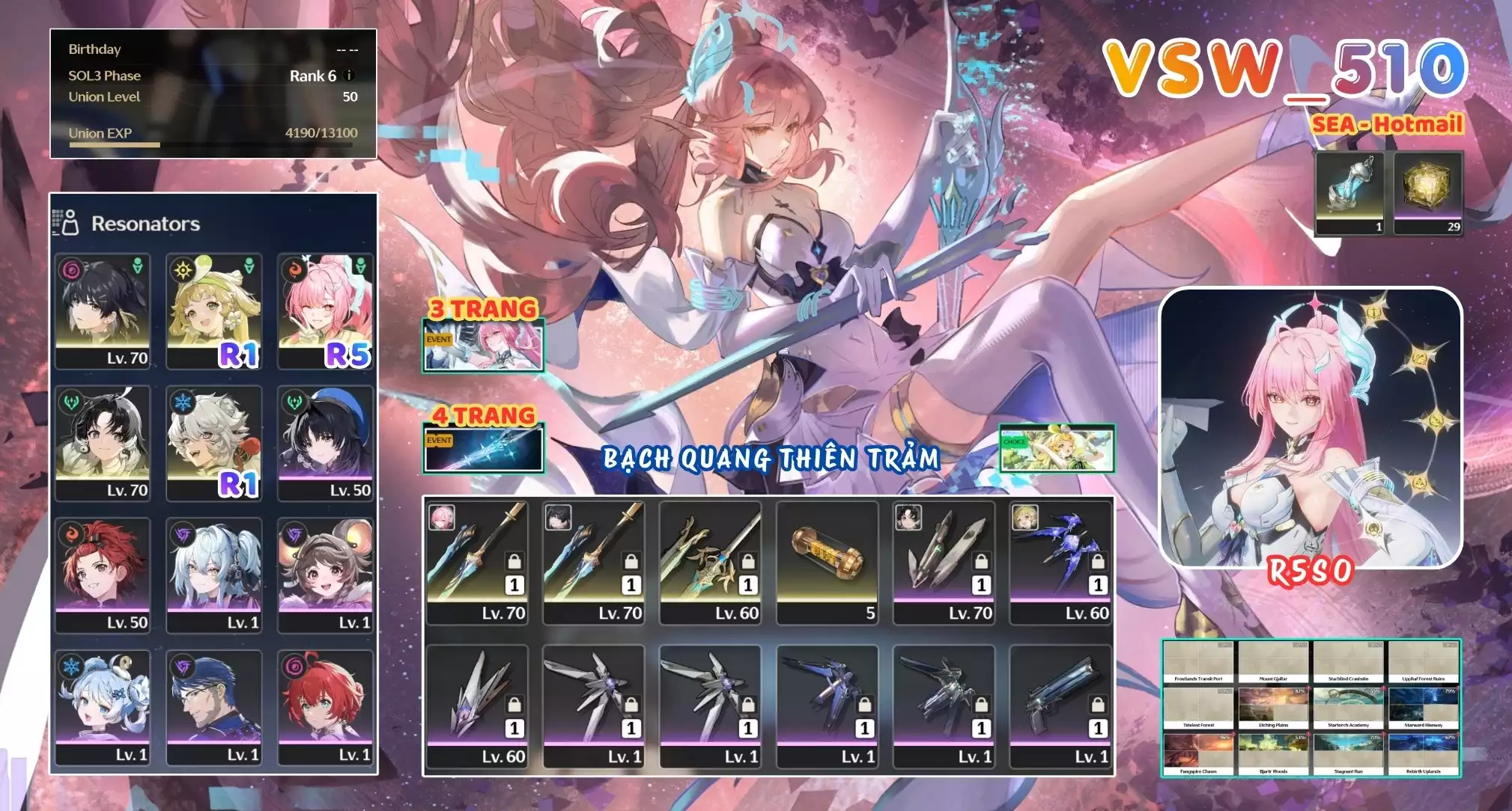 [ VSW_510 SIÊU PHẨM BẠCH QUANG THIÊN TRẢM / CHƯA SN! ] AEMEATH R5 + VERINA R1 + JIANXIN + LINGYANG + MAIN TRẤN. 4 TRANG BANNER TRẤN. 3 TRANG BANNER LIMIT. ZIN BANNER 5* TỰ CHỌN. 45 NHỰA. CÒN NHIỀU QUEST / EVENT!